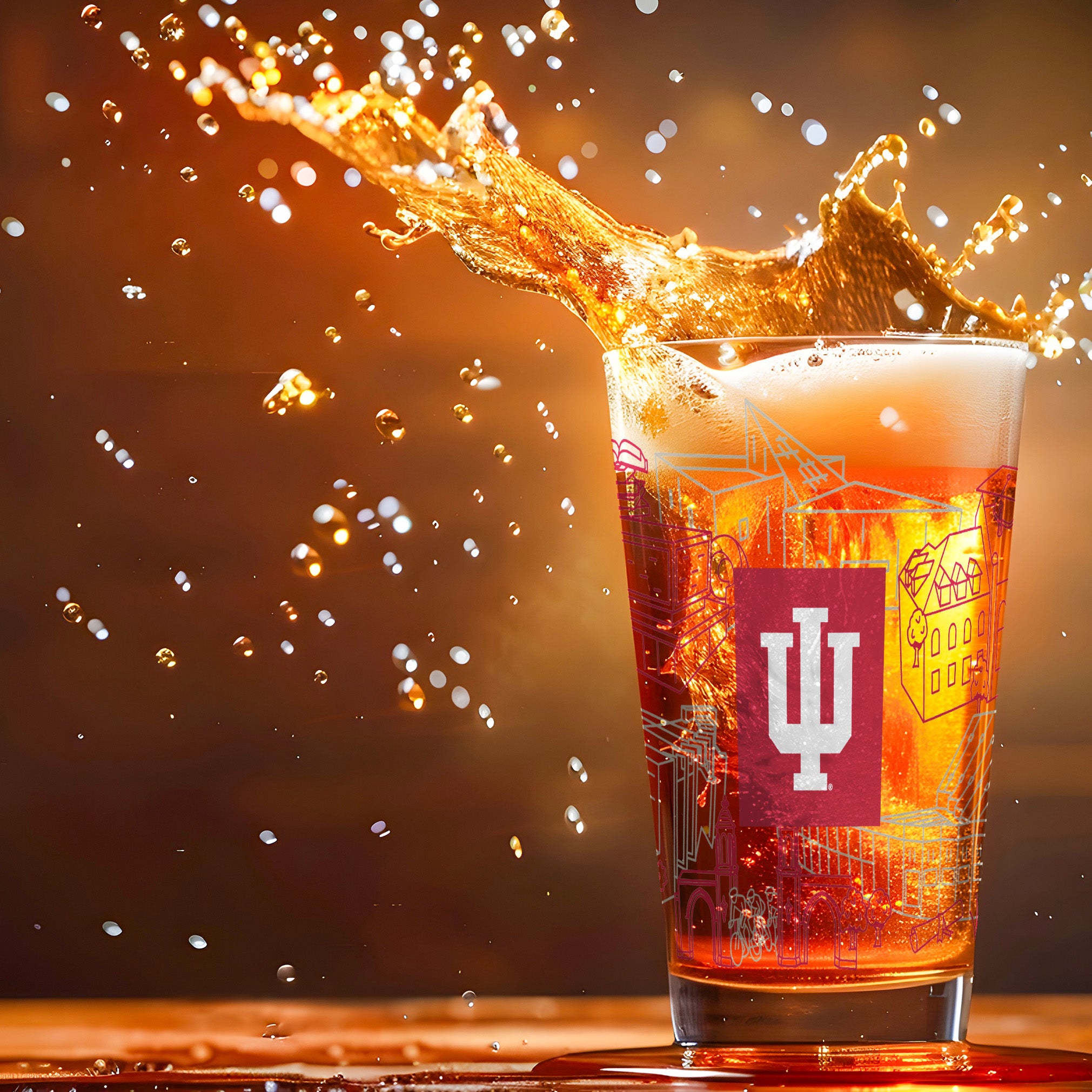 Set of 2 Indiana Hoosiers Campus Line Art 16oz Pints