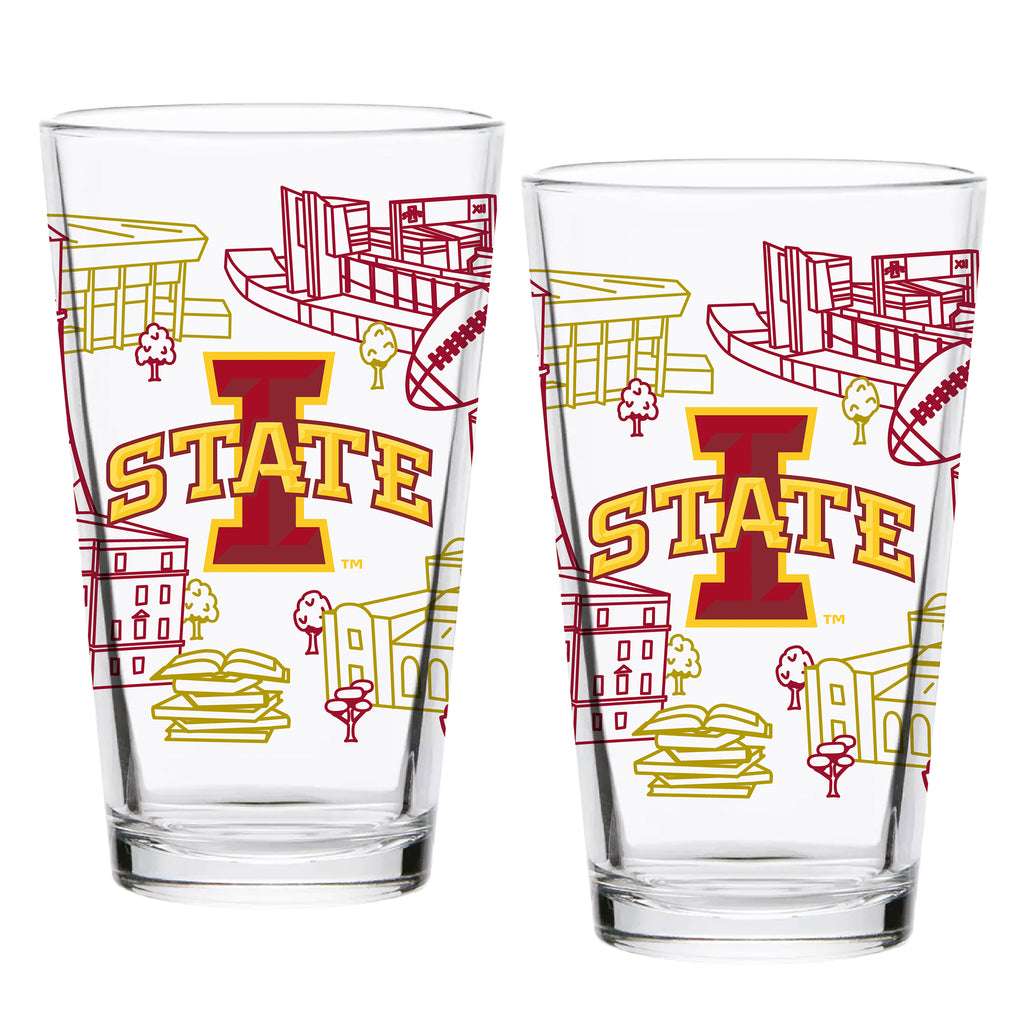 Set of 2 Iowa State Cyclones Campus Line Art 16oz Pints