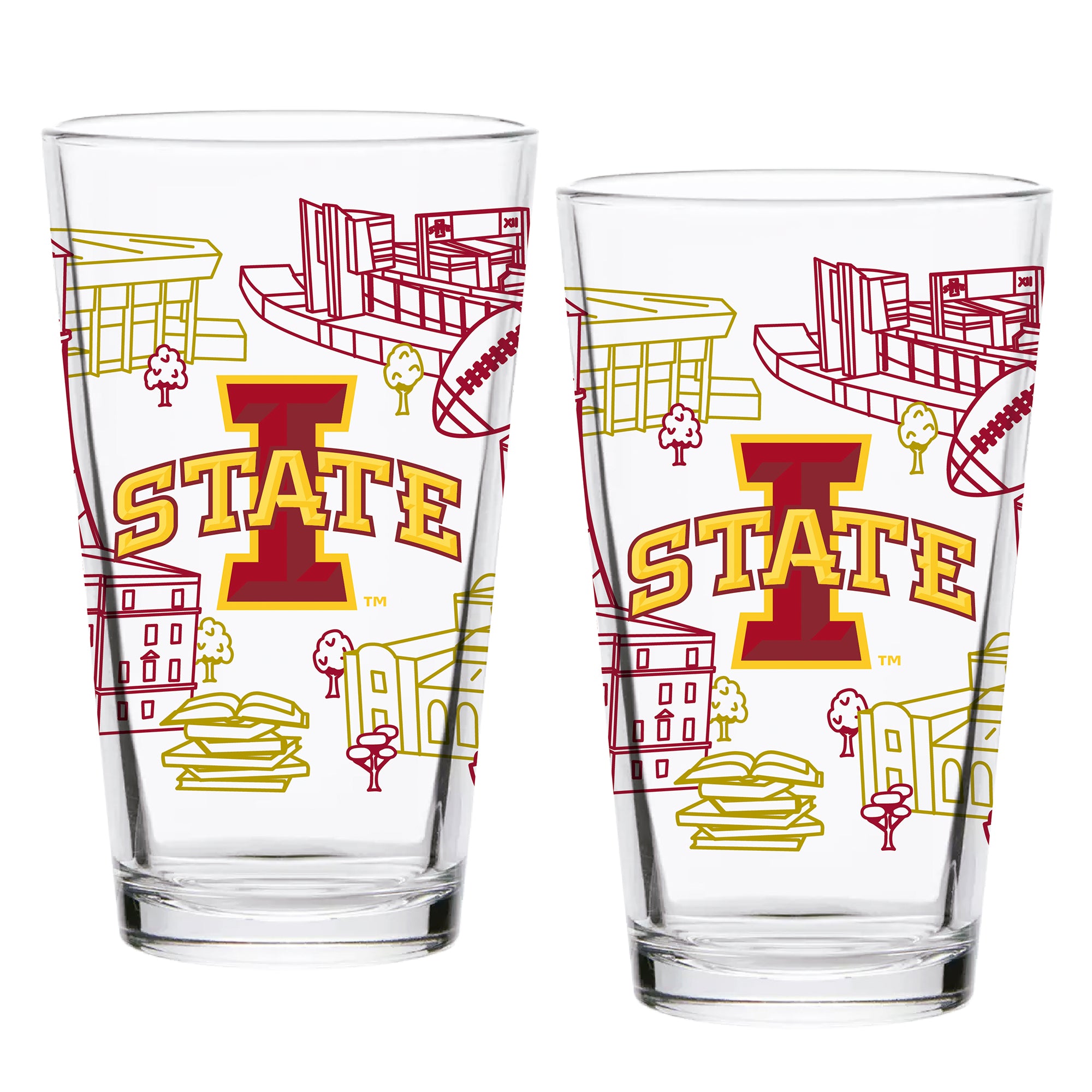 Set of 2 Iowa State Cyclones Campus Line Art 16oz Pints