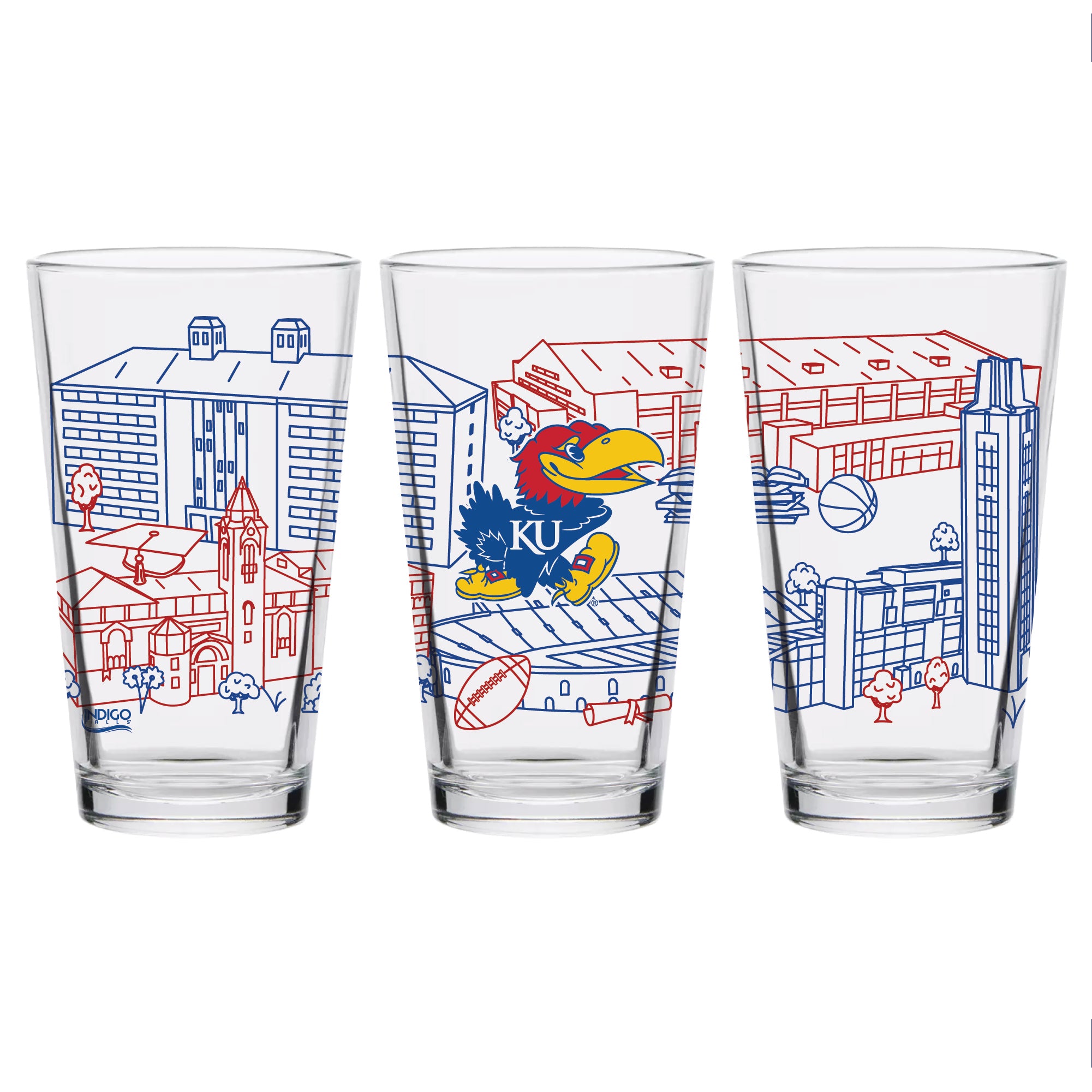 Set of 2 Kansas Jayhawks Campus Line Art 16oz Pints