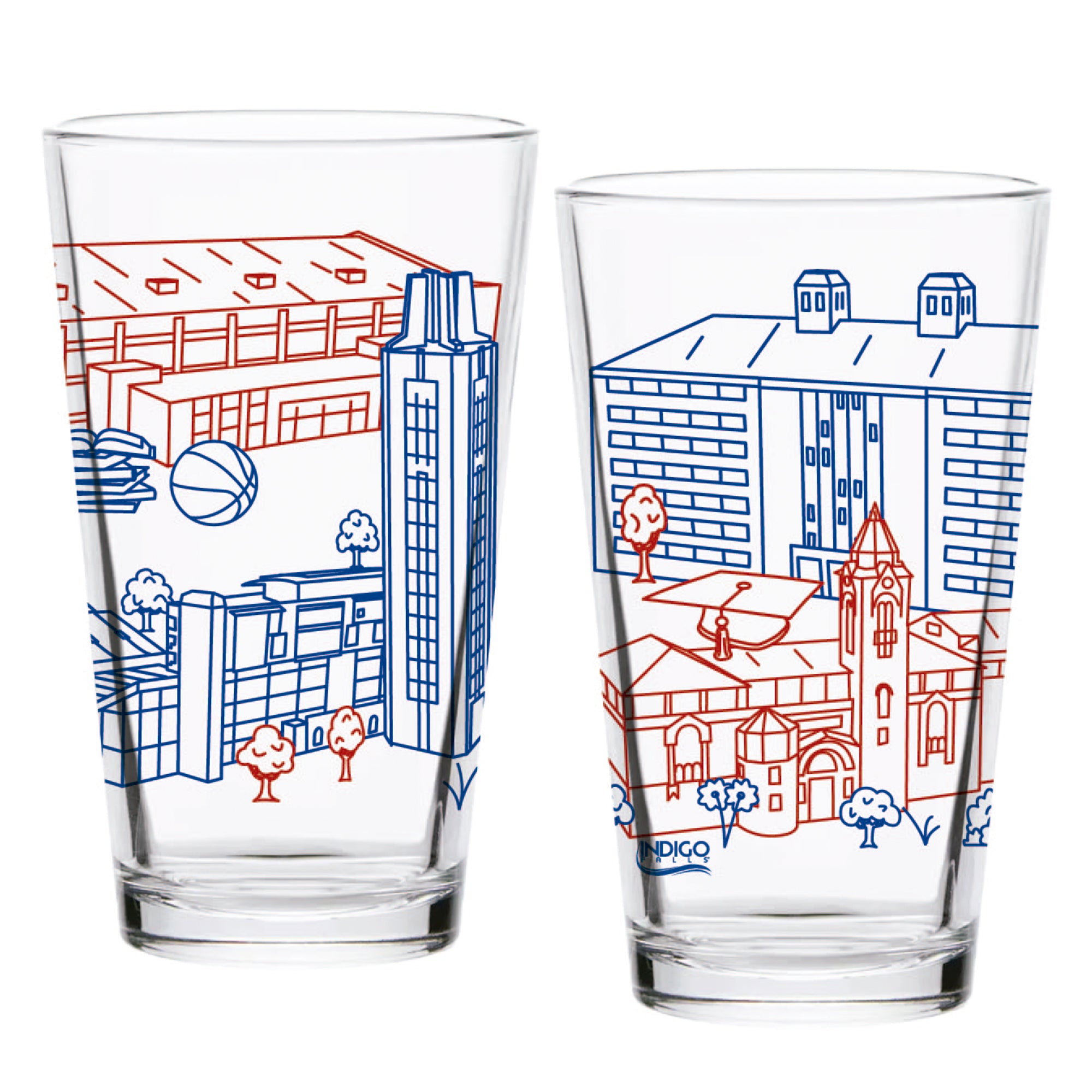 Set of 2 Kansas Jayhawks Campus Line Art 16oz Pints