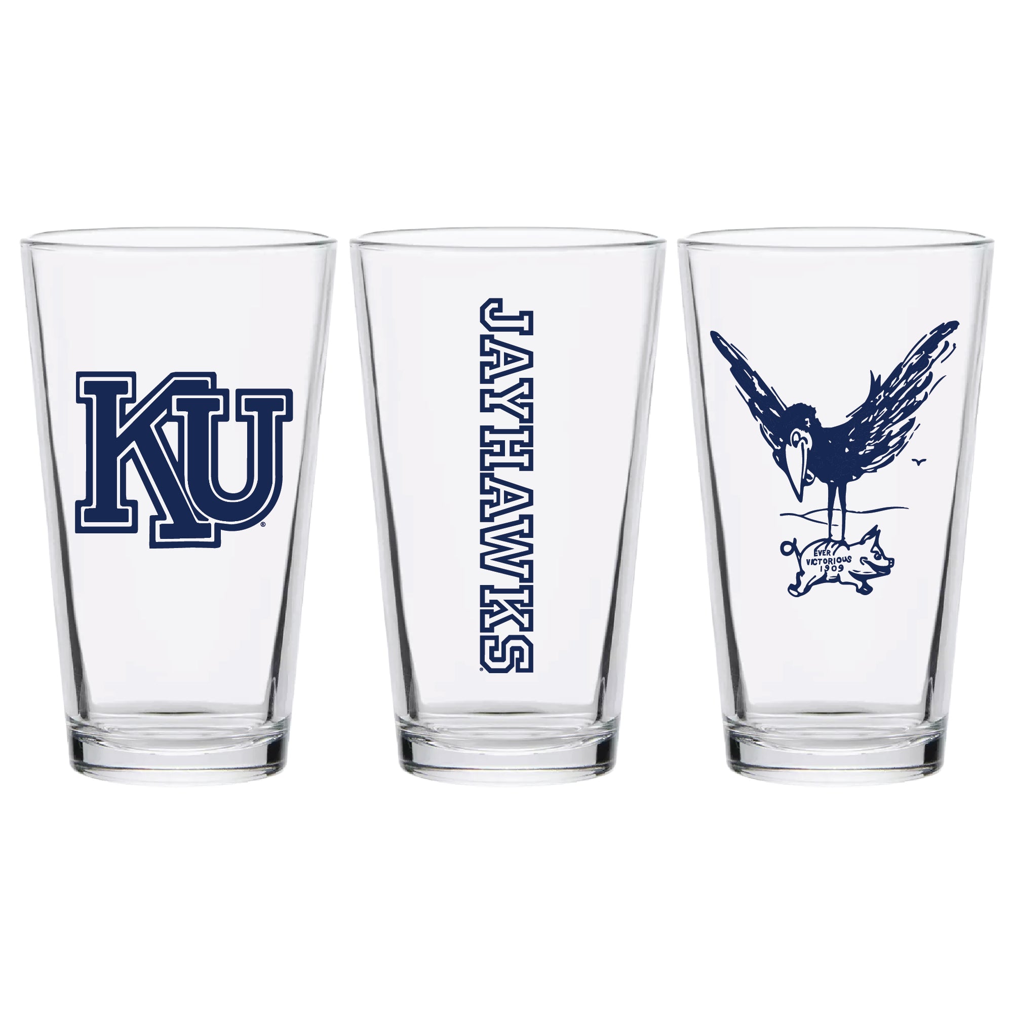 Set of 2 Kansas Jayhawks College Vault Sketch 16oz Pints
