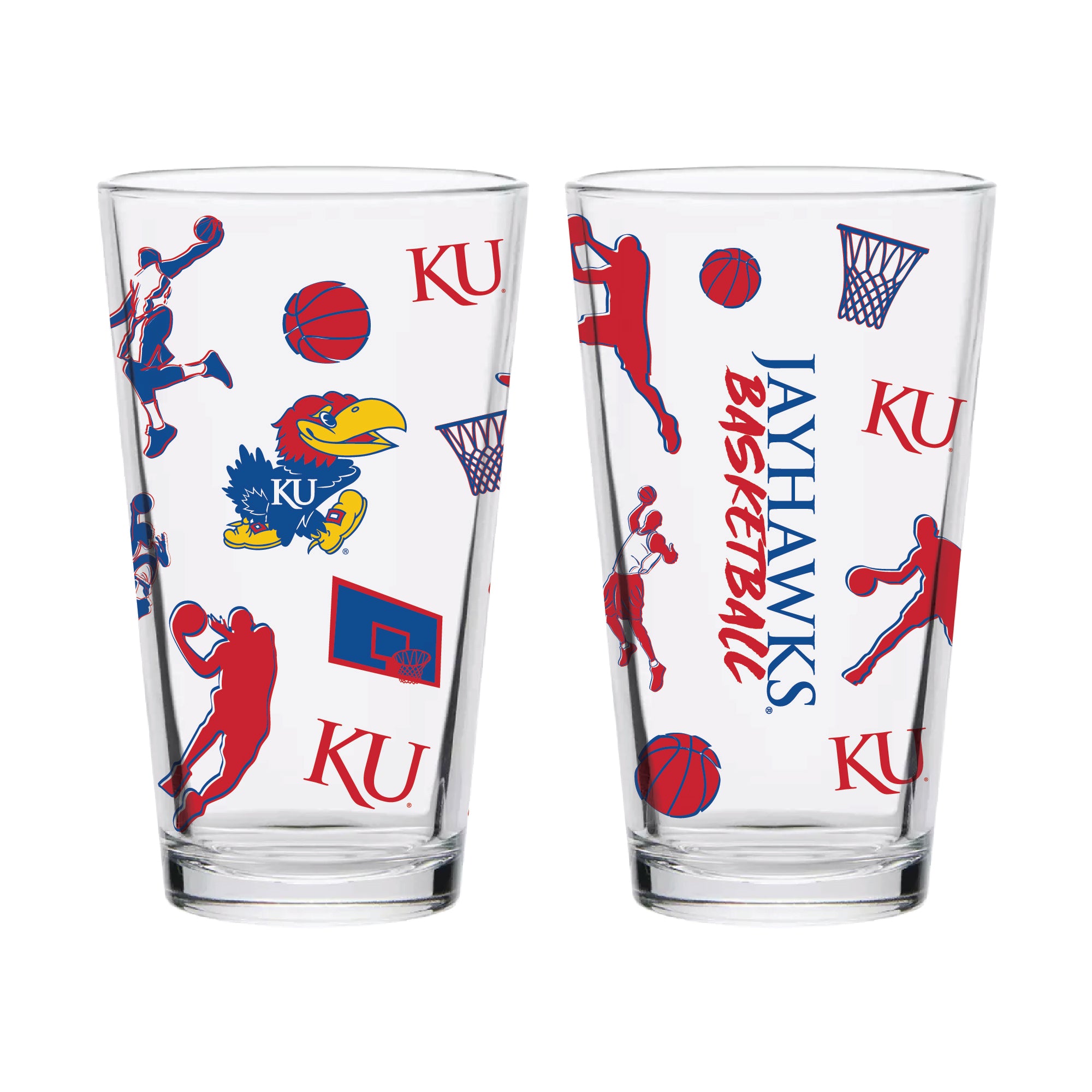 Set of 2 Kansas Jayhawks Basketball Sketch 16oz Pints