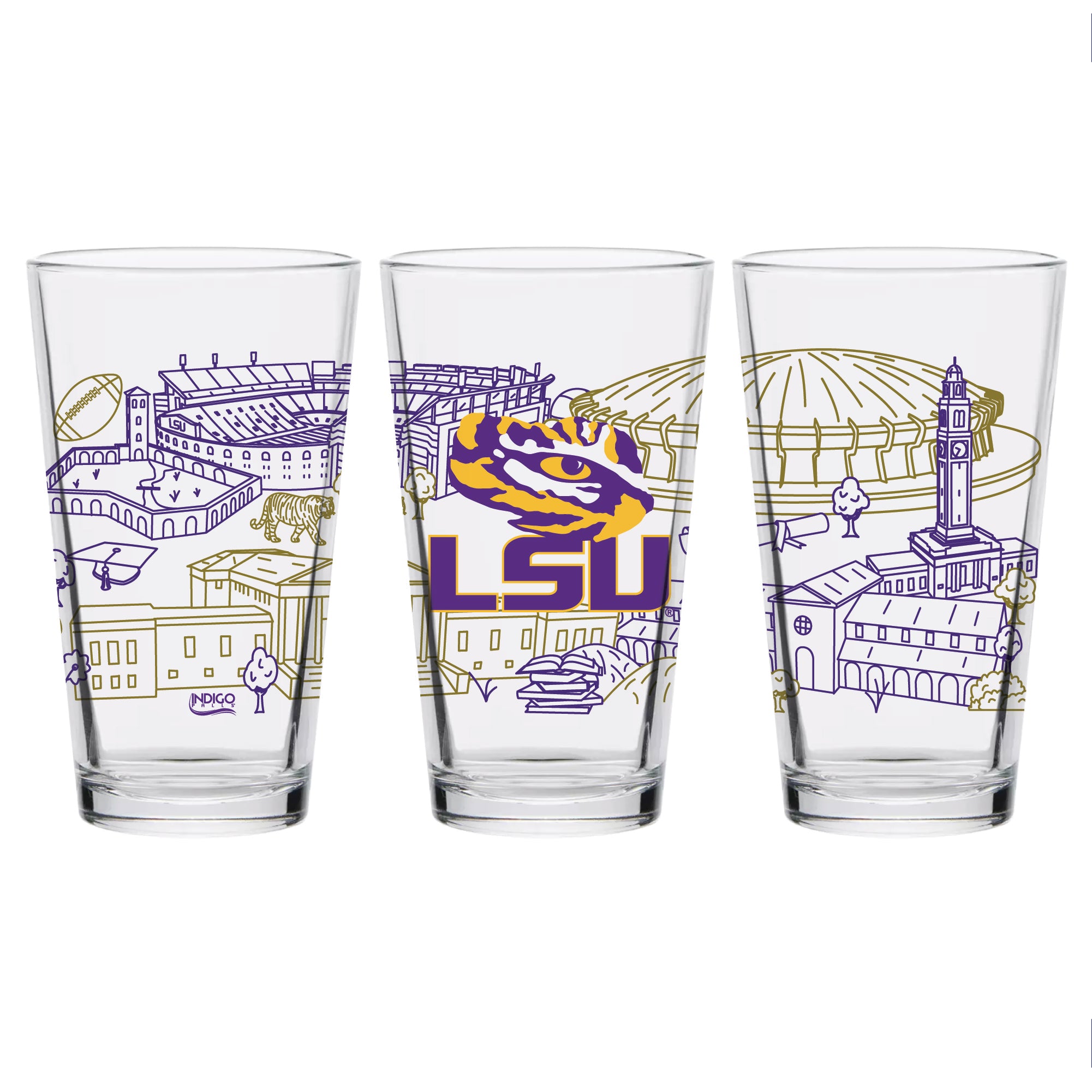 Set of 2 LSU Tigers Campus Line Art 16oz Pints