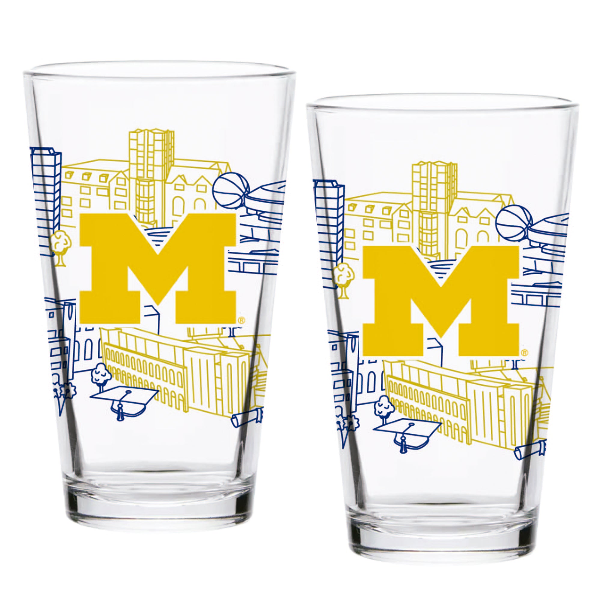 Set of 2 Michigan Wolverines Campus Line Art 16oz Pints