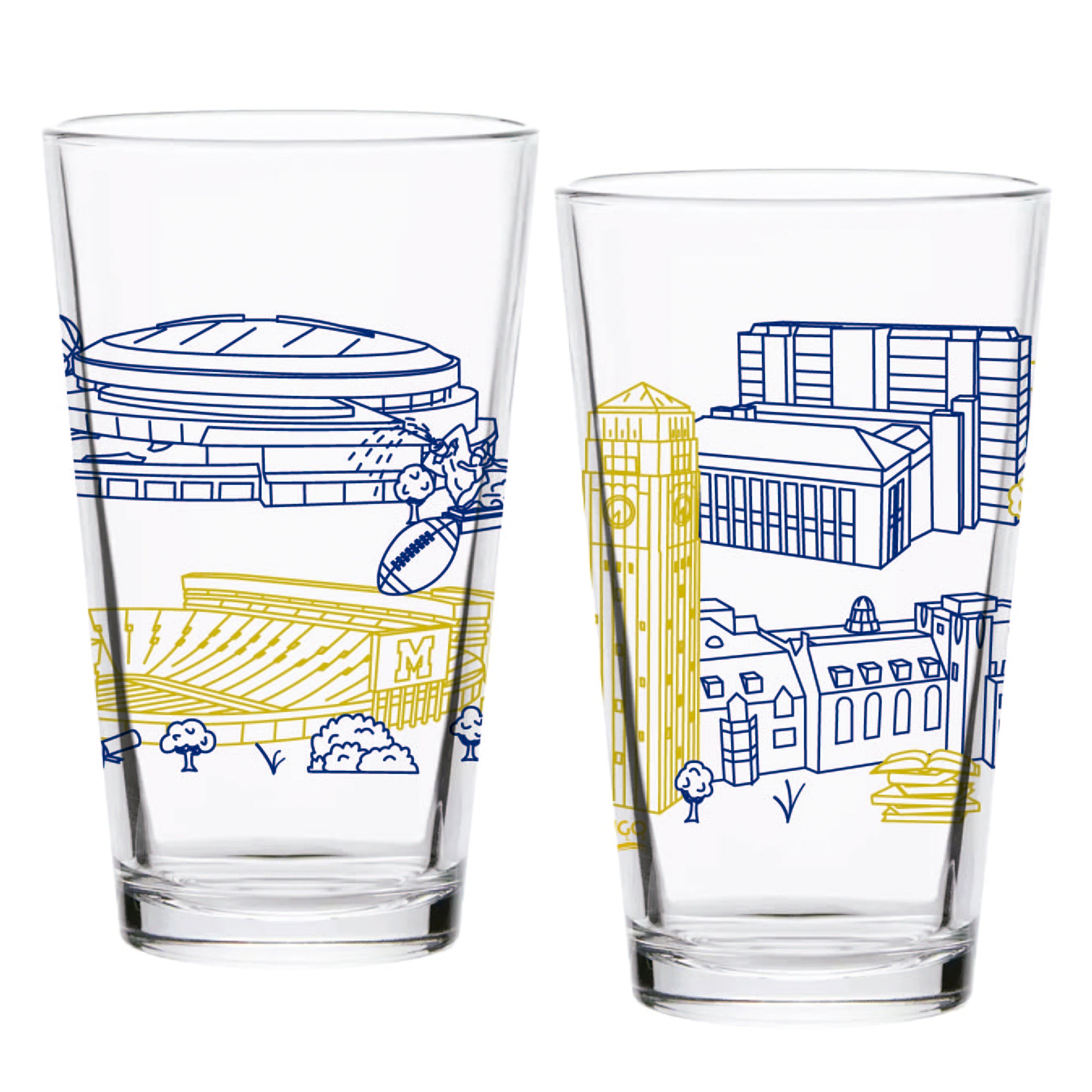 Set of 2 Michigan Wolverines Campus Line Art 16oz Pints