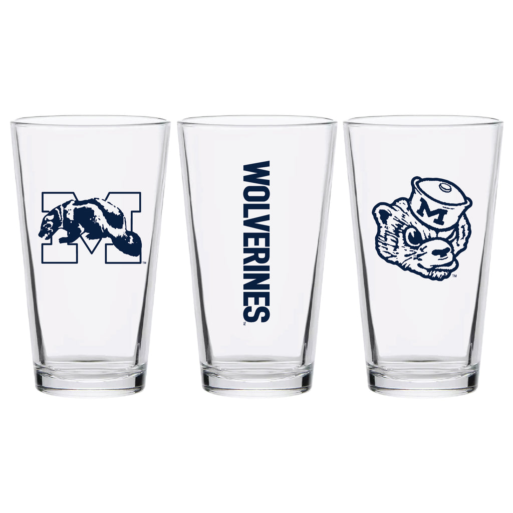 Set of 2 Michigan Wolverines College Vault Sketch 16oz Pints
