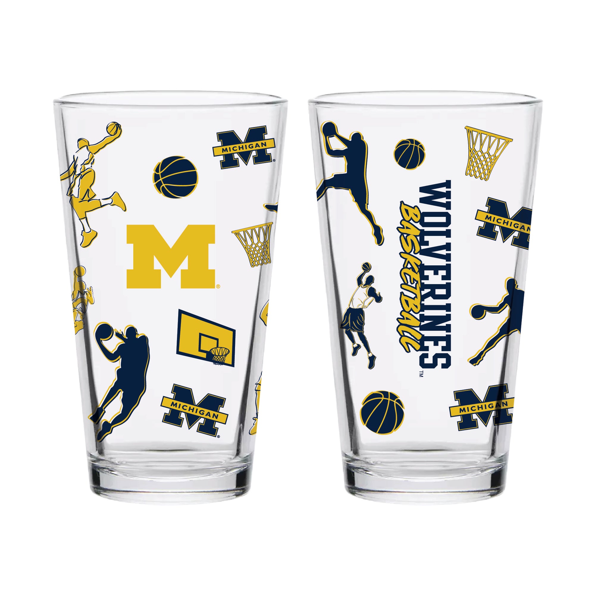 Set of 2 Michigan Wolverines Basketball Sketch 16oz Pints
