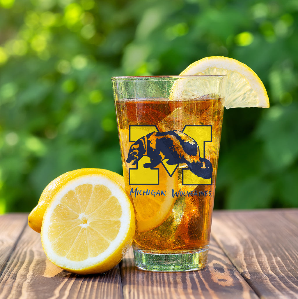 Set of 4 Michigan Wolverines Mascot by Laura Wilcox 16oz Pint Glasses
