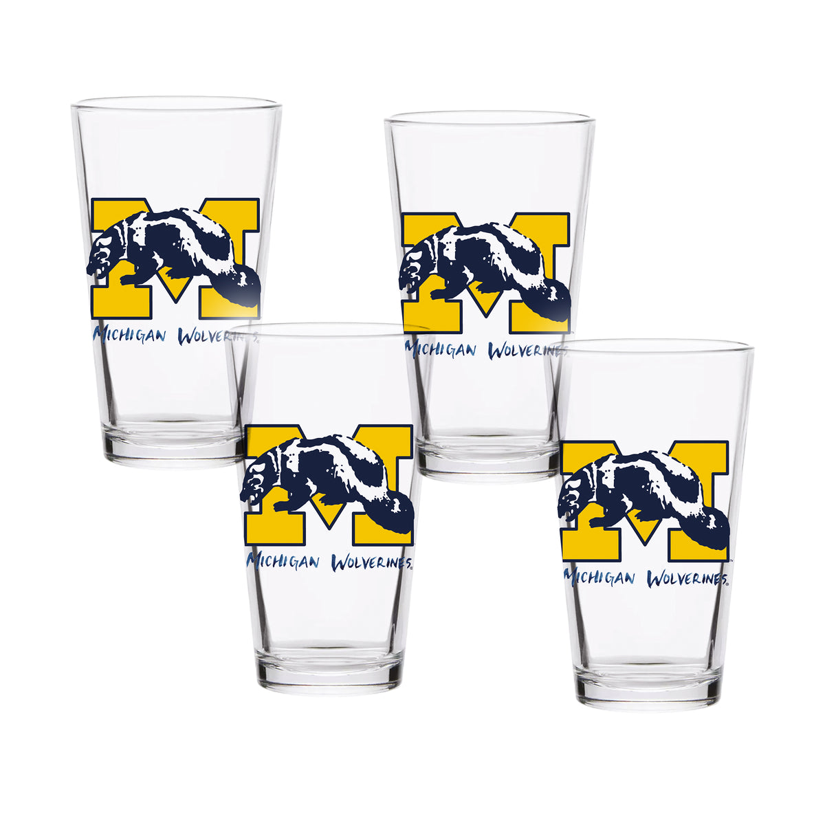 Set of 4 Michigan Wolverines Mascot by Laura Wilcox 16oz Pint Glasses