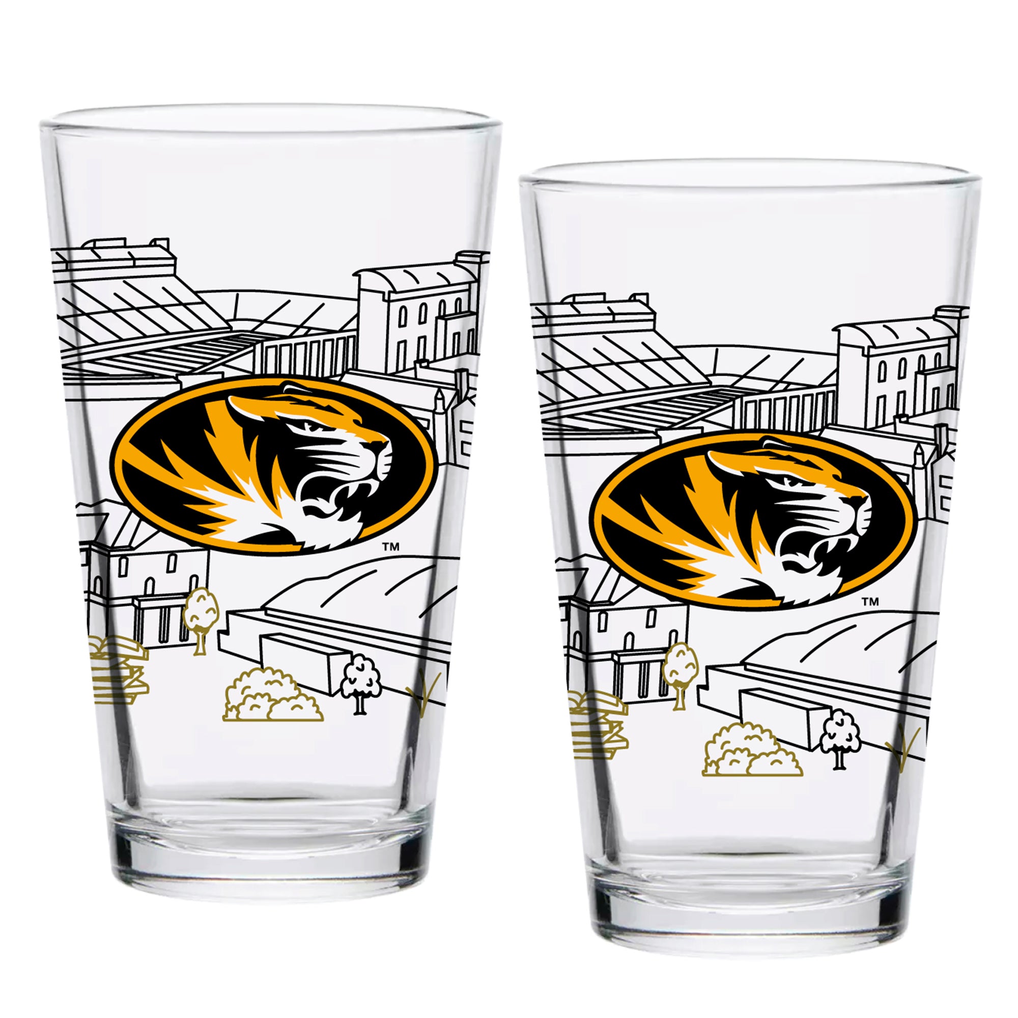 Set of 2 Missouri Tigers Campus Line Art 16oz Pints