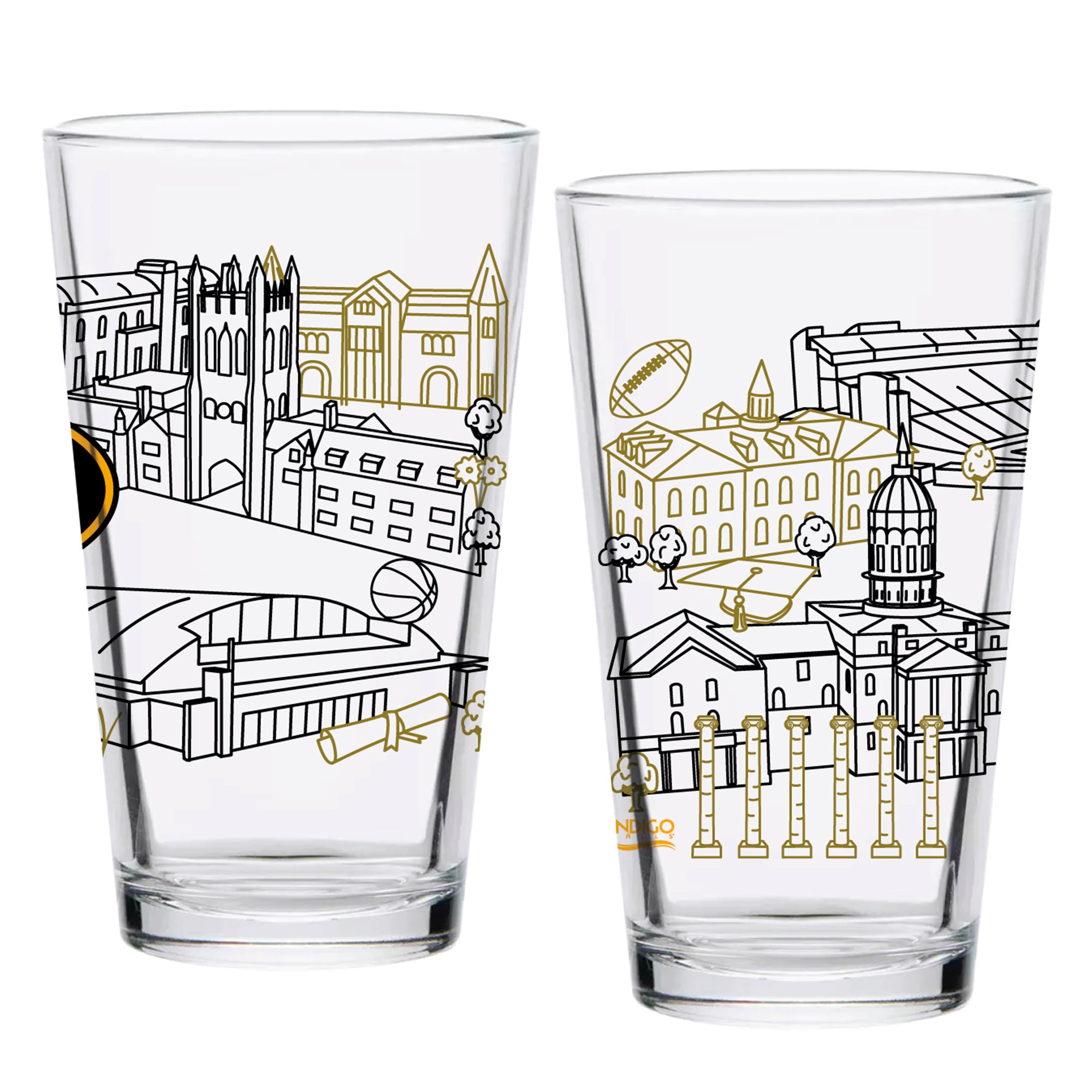 Set of 2 Missouri Tigers Campus Line Art 16oz Pints