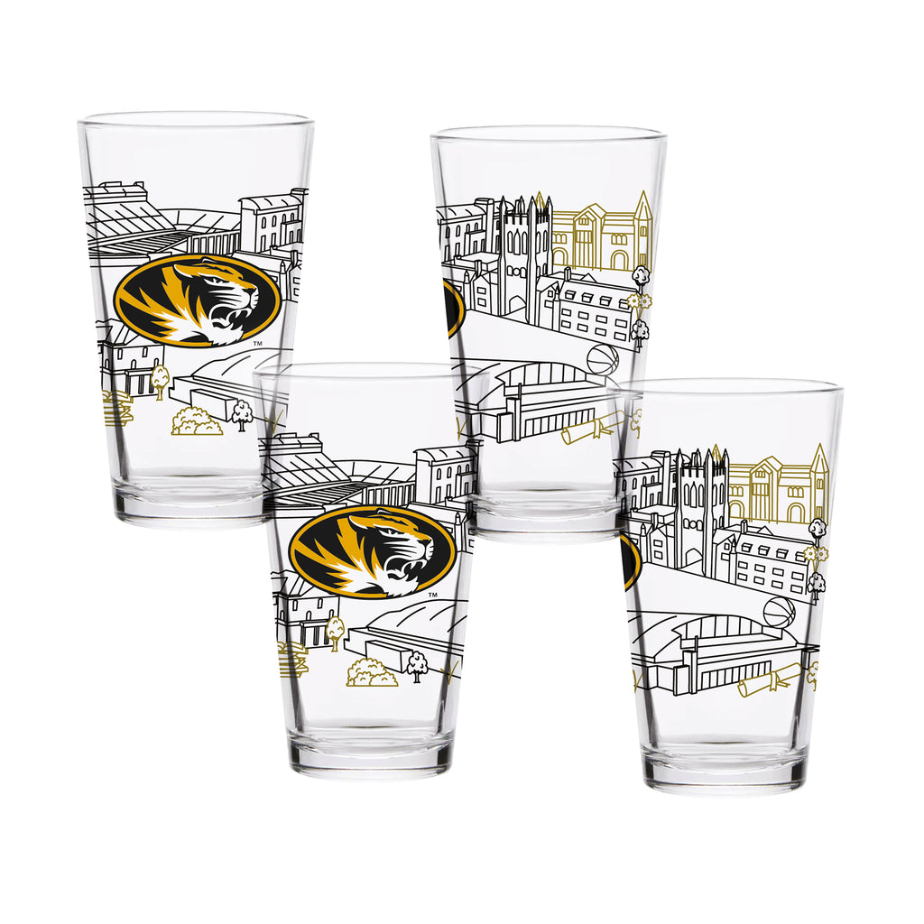 Set of 4 Missouri Tigers Campus Line Art 16oz Pints