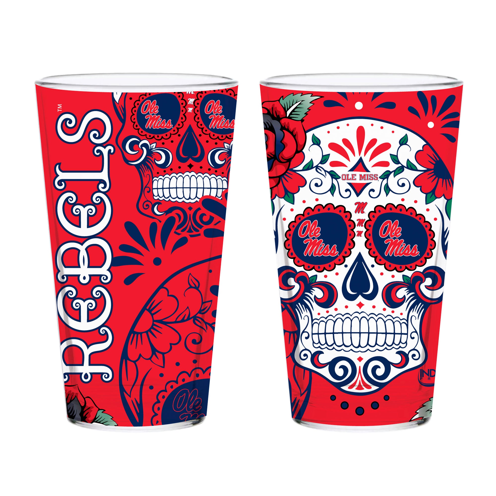 Set of 2 Ole Miss Dia de los Muertos Pint Glasses