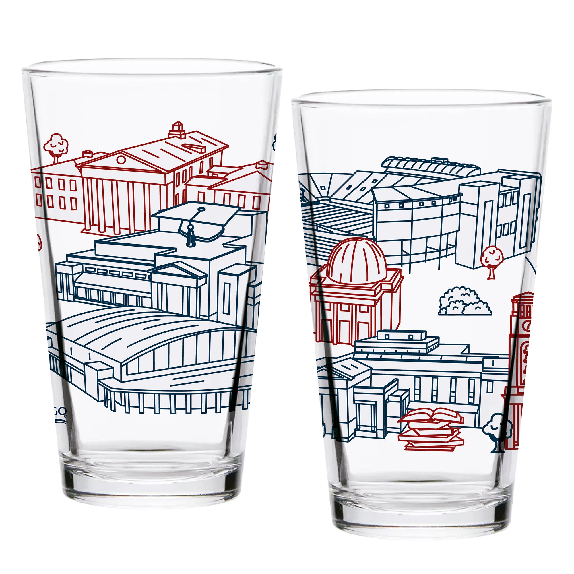 Set of 2 Ole Miss Rebels Campus Line Art 16oz Pints