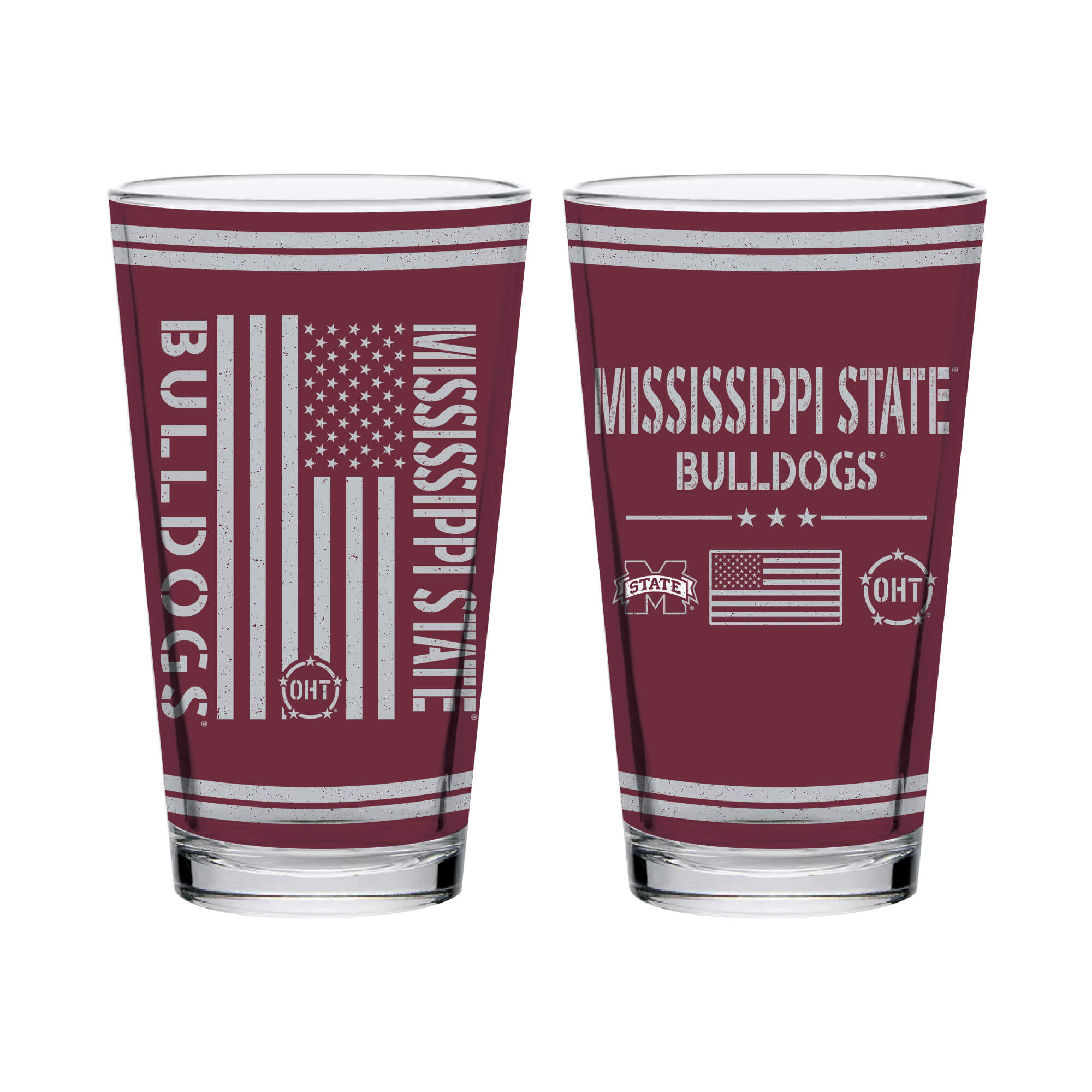 Set of 2 Mississippi State Bulldogs 16oz OHT Flag Pints