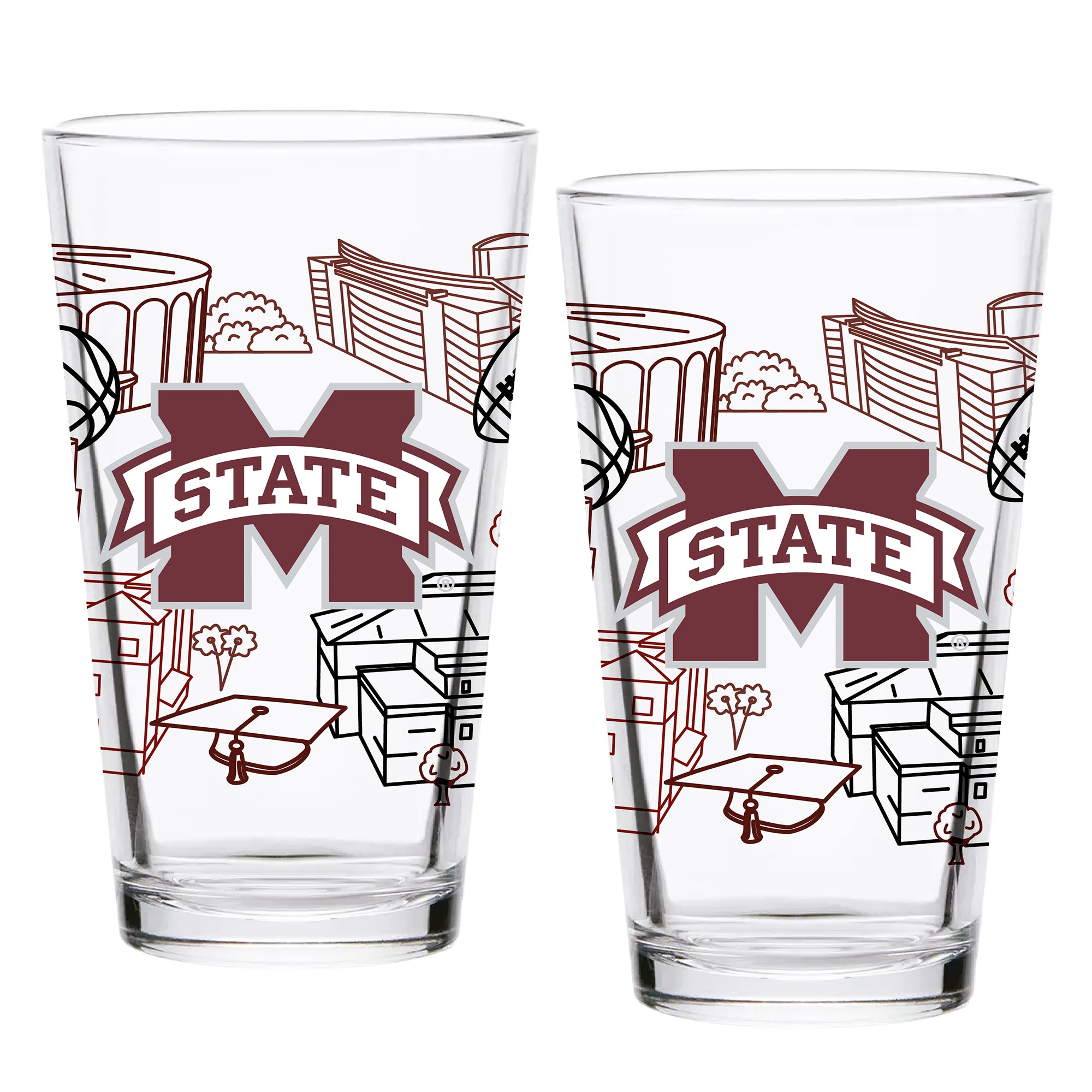 Set of 2 Mississippi State Bulldogs Campus Line Art 16oz Pints