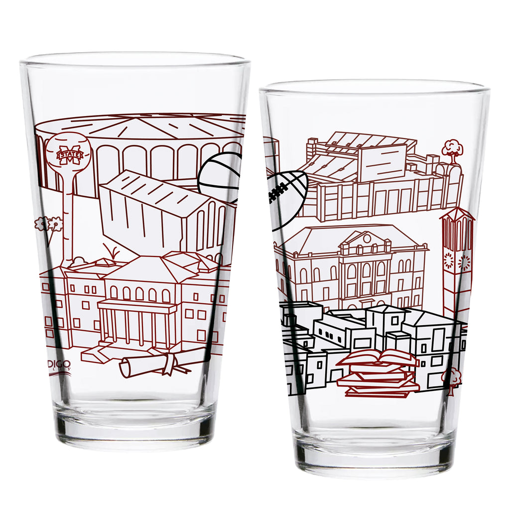 Set of 2 Mississippi State Bulldogs Campus Line Art 16oz Pints