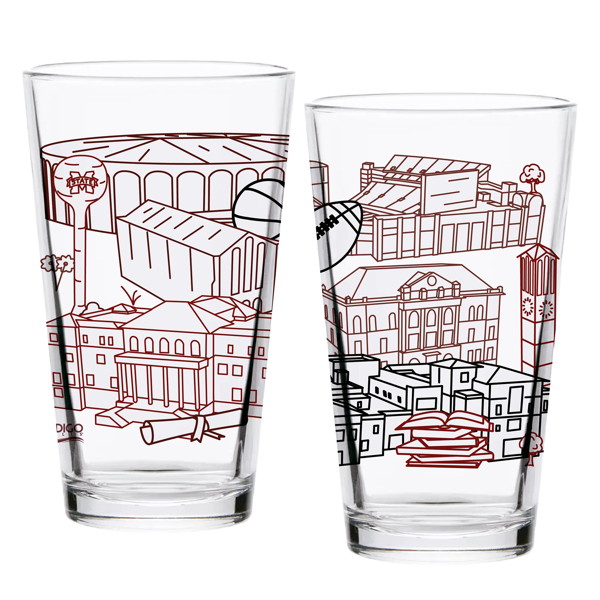 Set of 2 Mississippi State Bulldogs Campus Line Art 16oz Pints