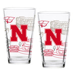Set of 2 Nebraska Cornhuskers Campus Line Art 16oz Pints