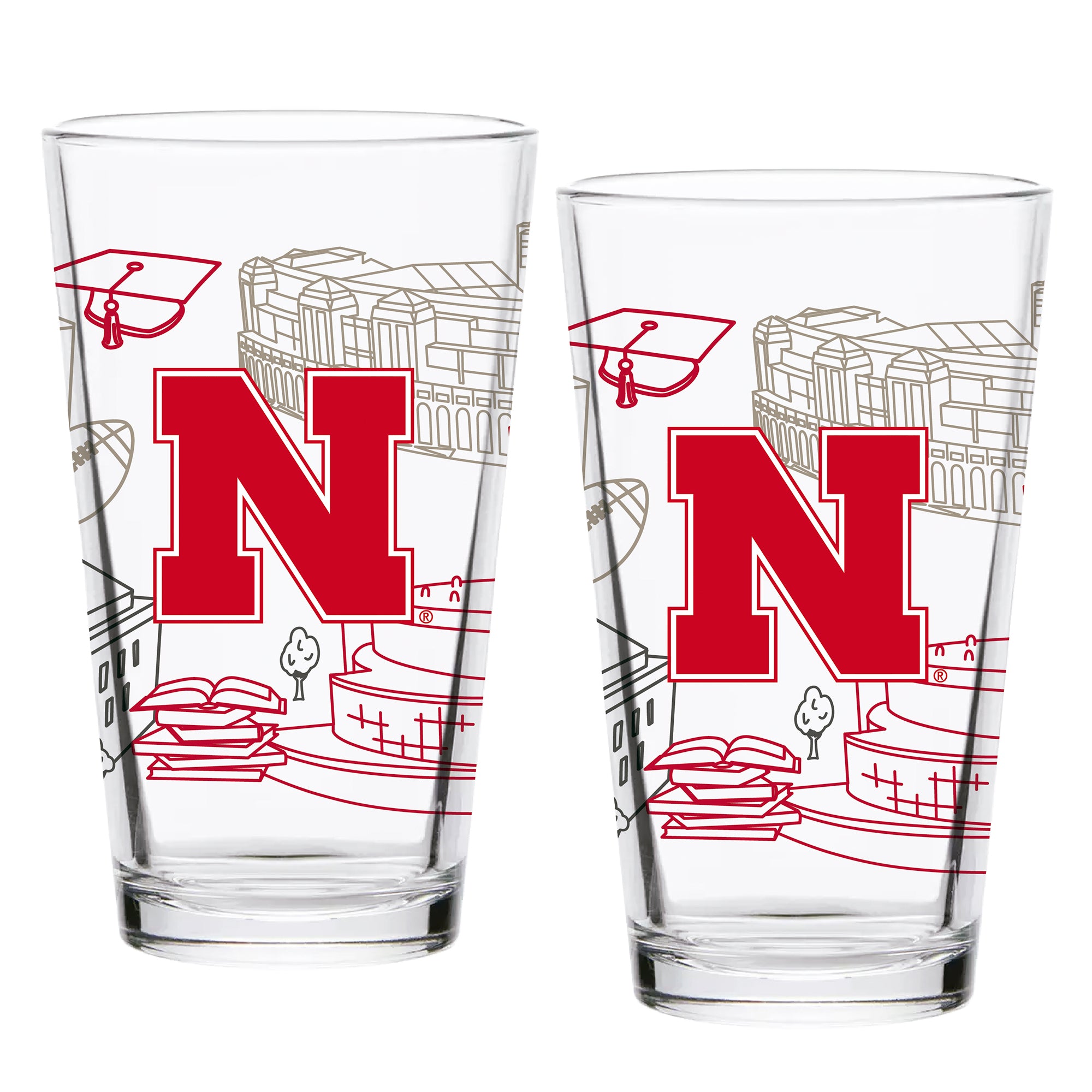 Set of 2 Nebraska Cornhuskers Campus Line Art 16oz Pints