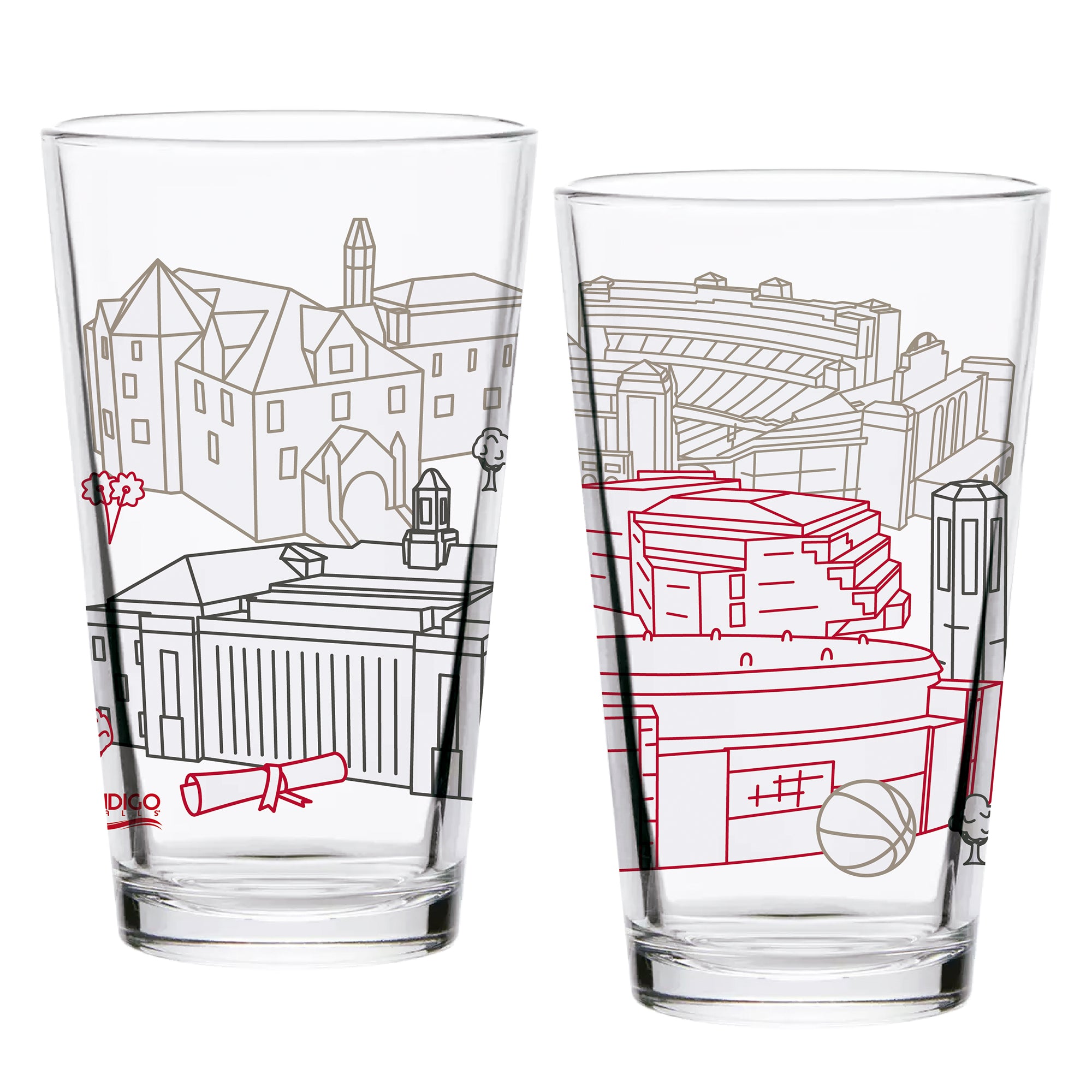Set of 2 Nebraska Cornhuskers Campus Line Art 16oz Pints
