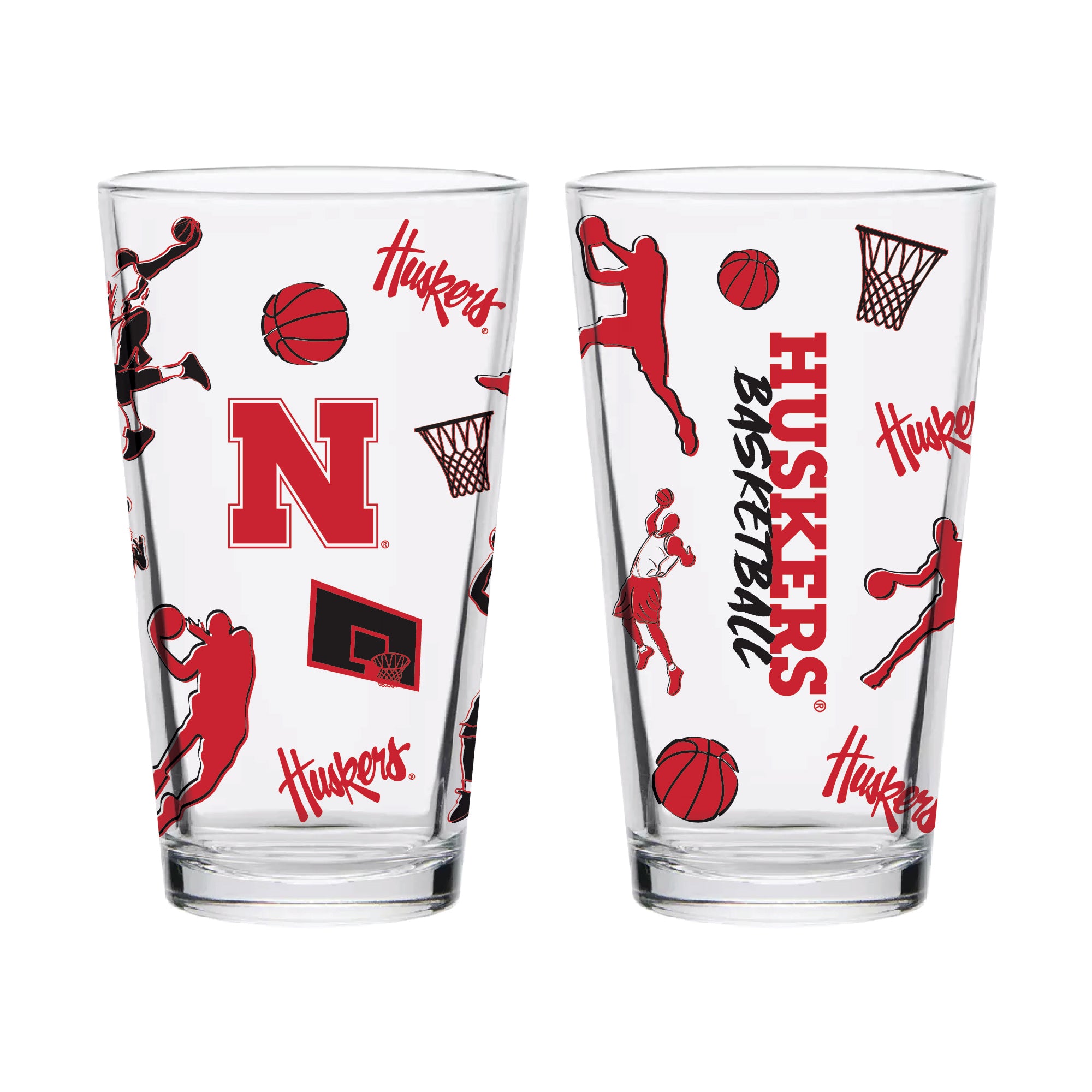 Set of 2 Nebraska Cornhuskers Basketball Sketch 16oz Pints