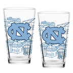 Set of 2 North Carolina Tar Heels Campus Line Art 16oz Pints