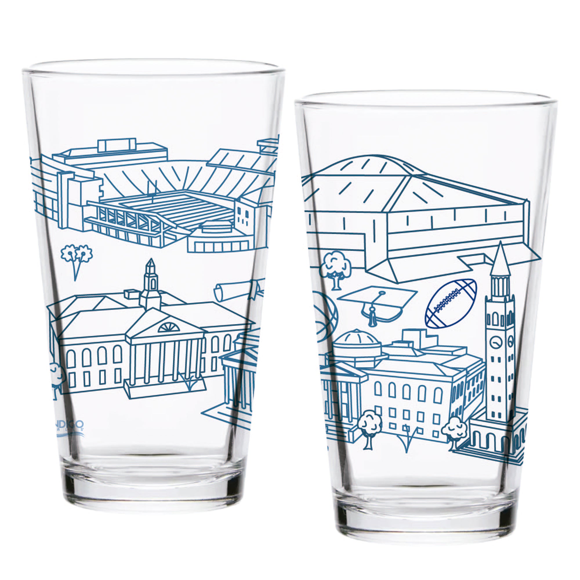 Set of 2 North Carolina Tar Heels Campus Line Art 16oz Pints