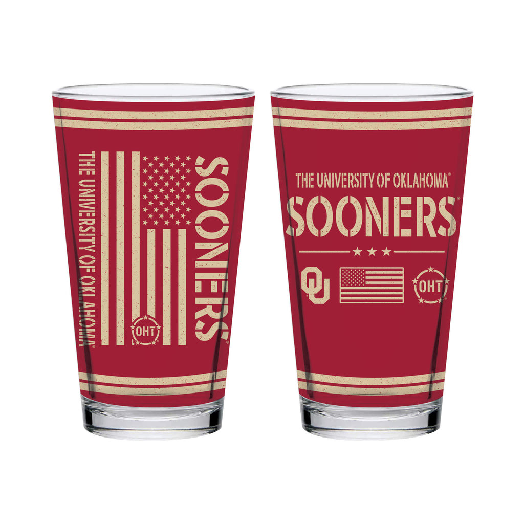 Oklahoma Sooners 16oz OHT flag pint glass