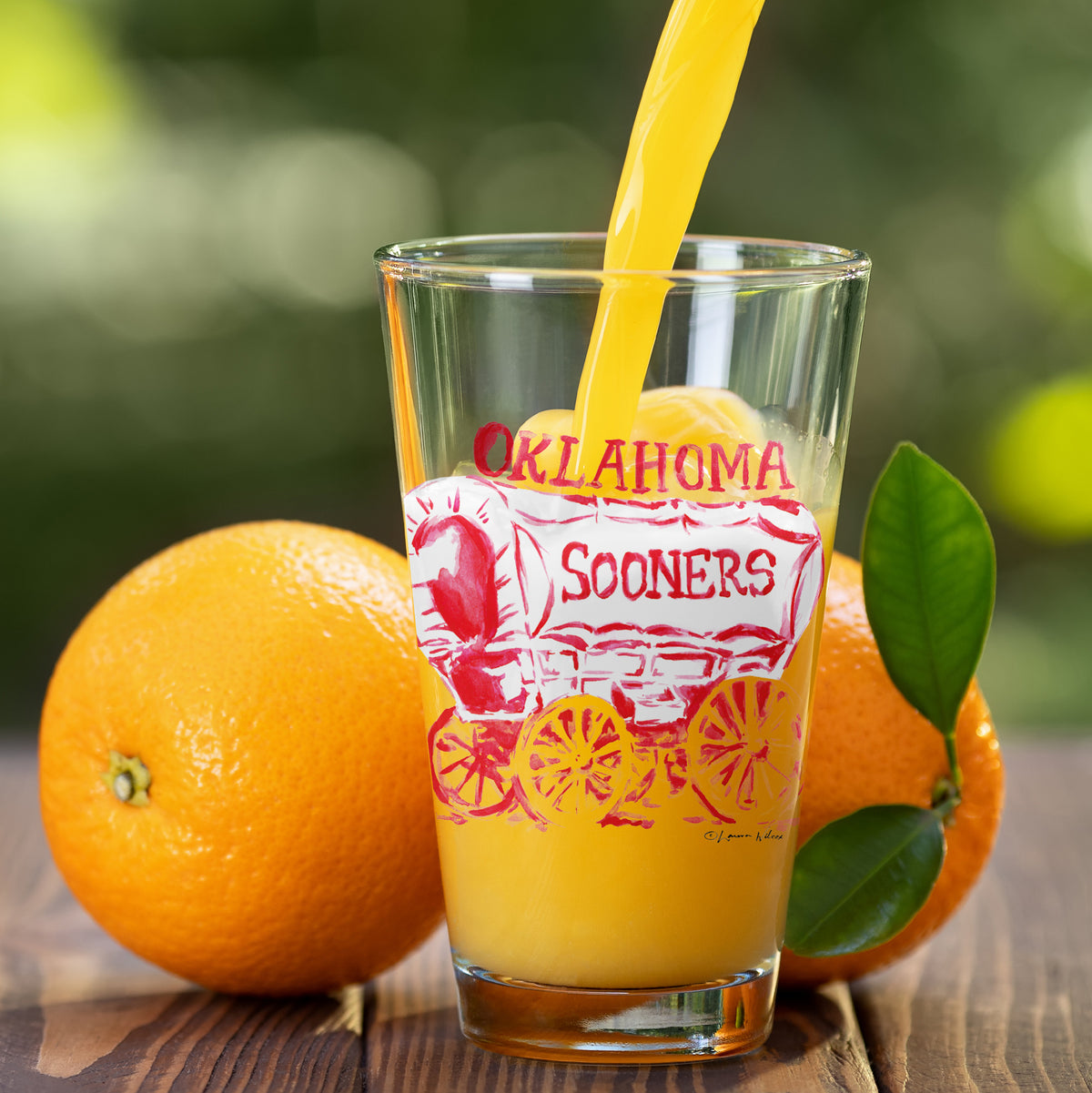 Set of 4 Oklahoma Sooners Mascot by Laura Wilcox 16oz Pint Glasses