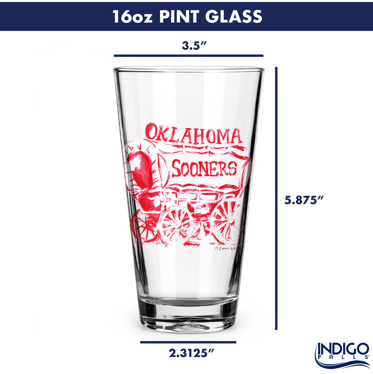 Set of 4 Oklahoma Sooners Mascot by Laura Wilcox 16oz Pint Glasses