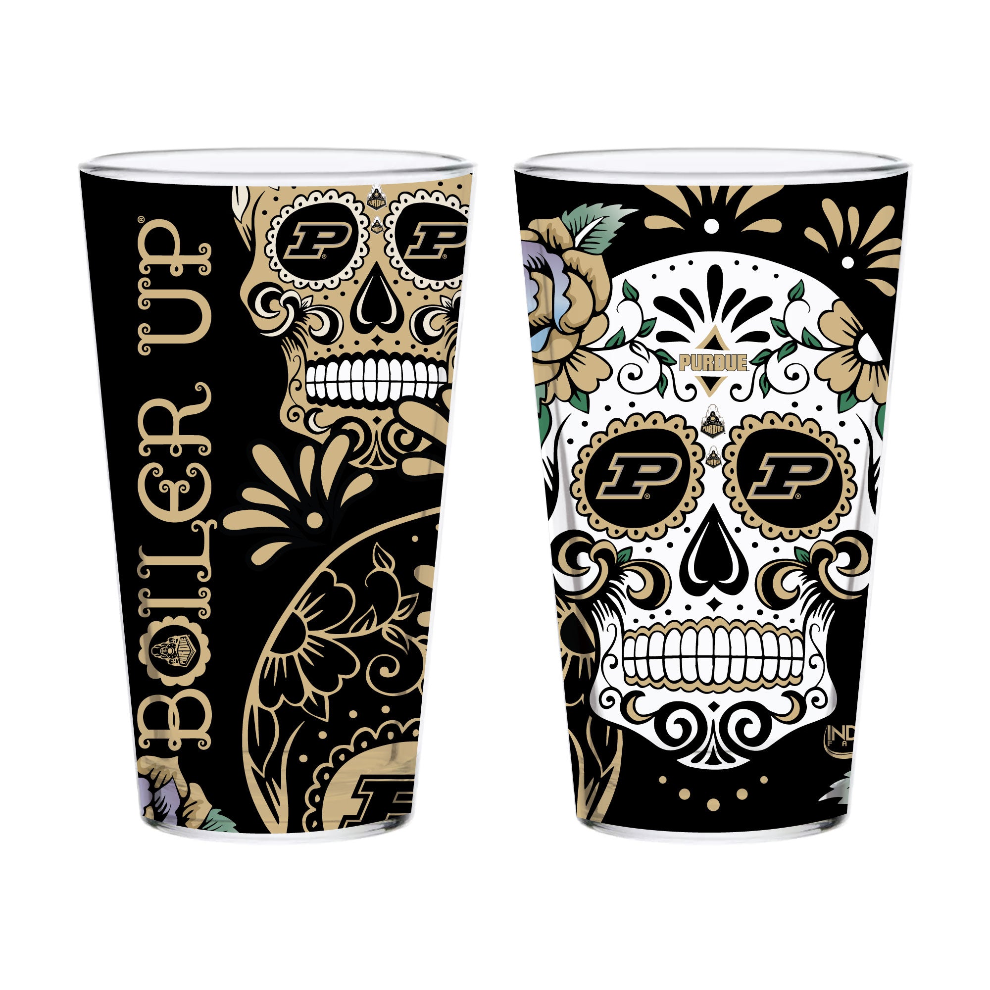 Set of 2 Purdue Dia de los Muertos Pint Glasses