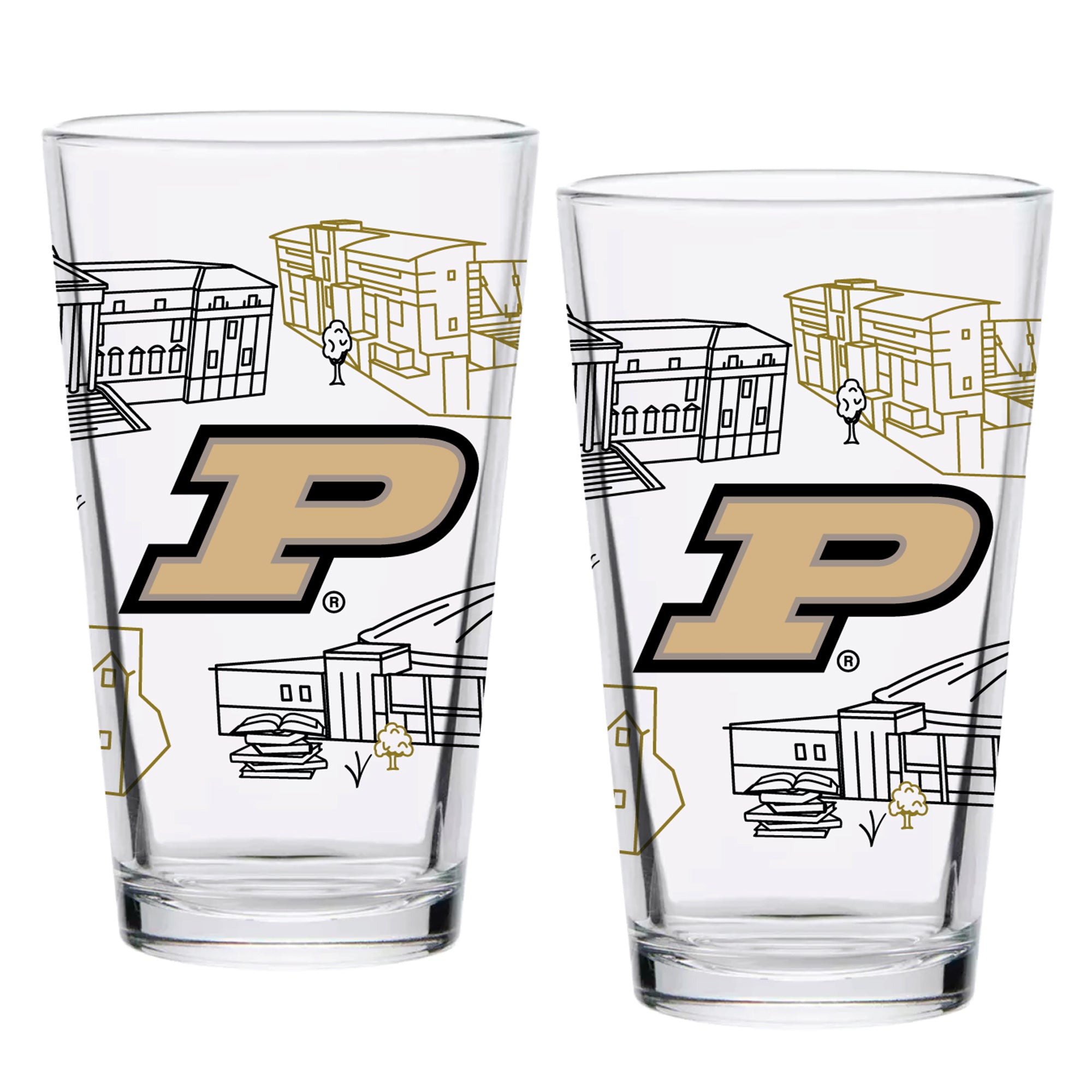 Set of 2 Purdue Boilermakers Campus Line Art 16oz Pints