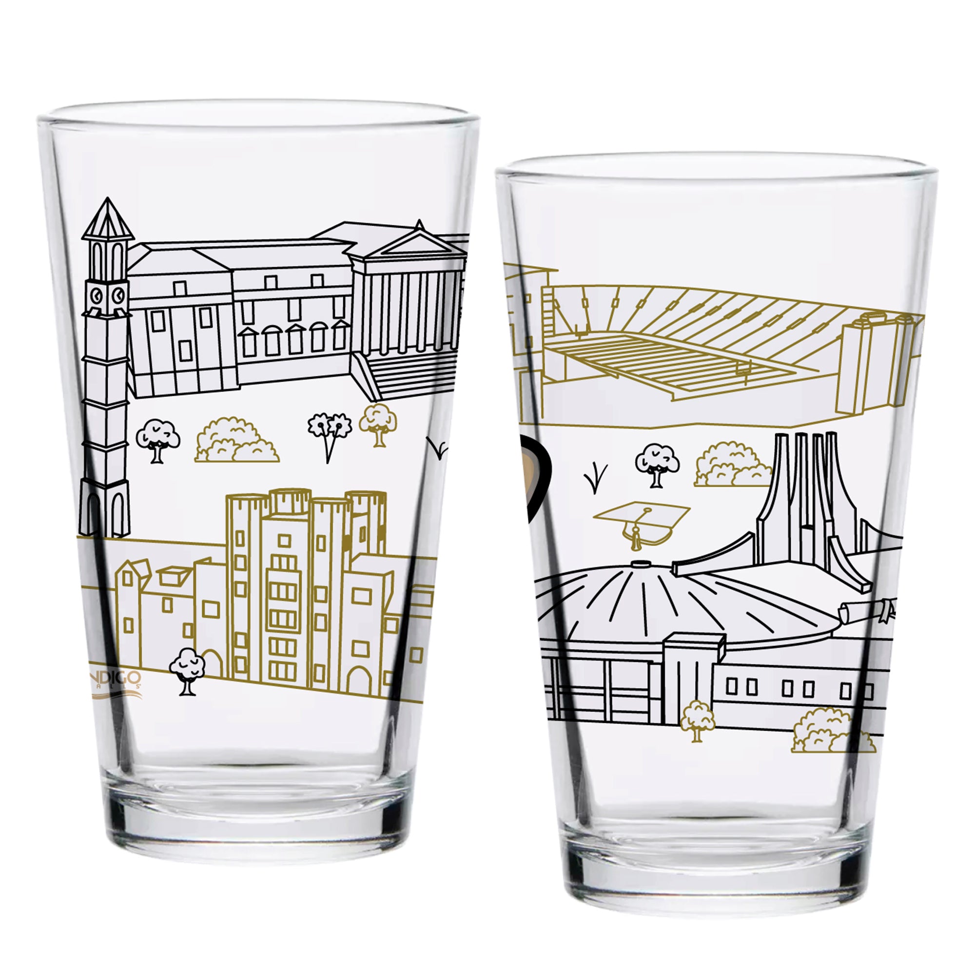 Set of 2 Purdue Boilermakers Campus Line Art 16oz Pints