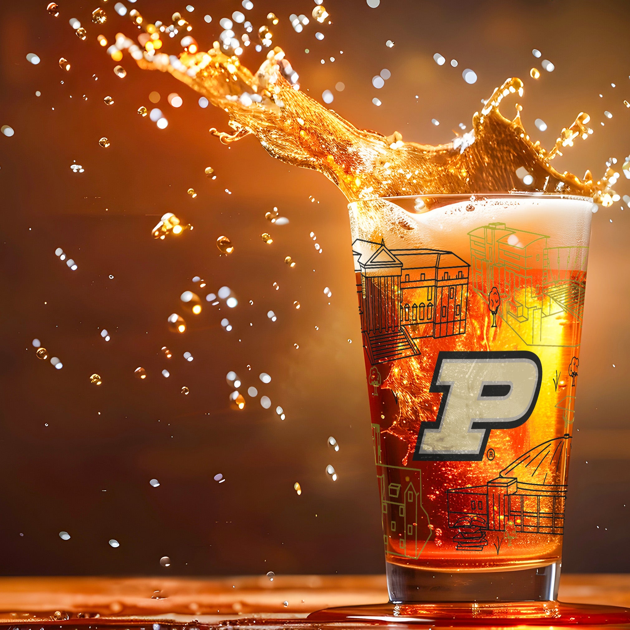 Set of 2 Purdue Boilermakers Campus Line Art 16oz Pints