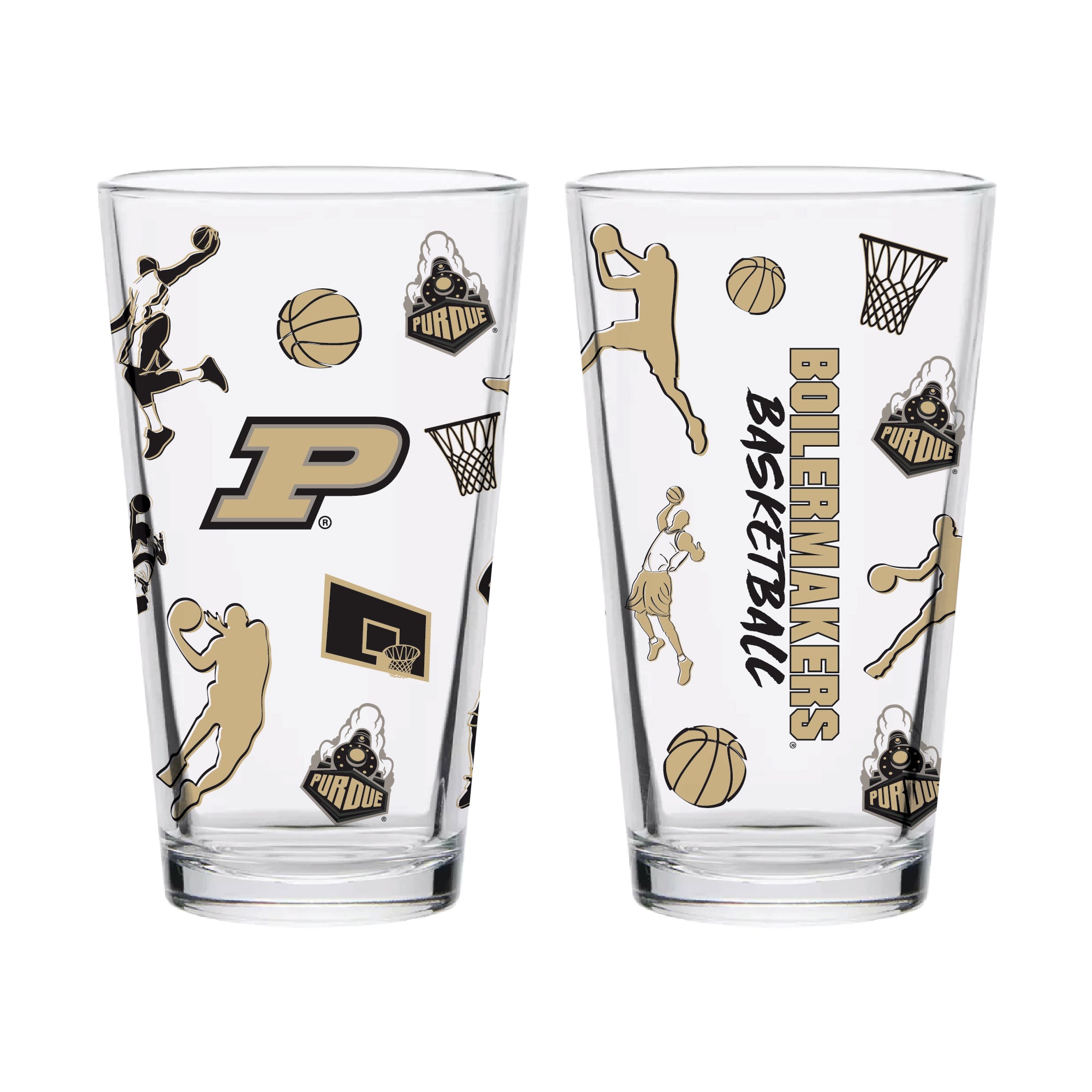 Set of 2 Purdue Boilermakers Basketball Sketch 16oz Pints
