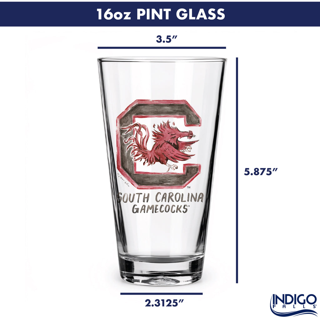 Set of 4 South Carolina Gamecocks Mascot by Laura Wilcox 16oz Pint Glasses