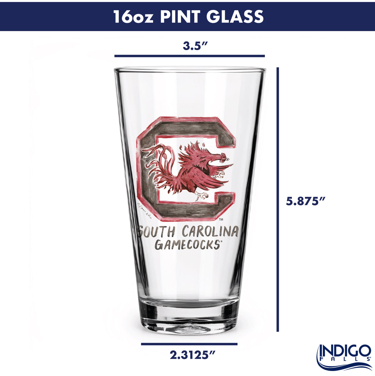 Set of 4 South Carolina Gamecocks Mascot by Laura Wilcox 16oz Pint Glasses