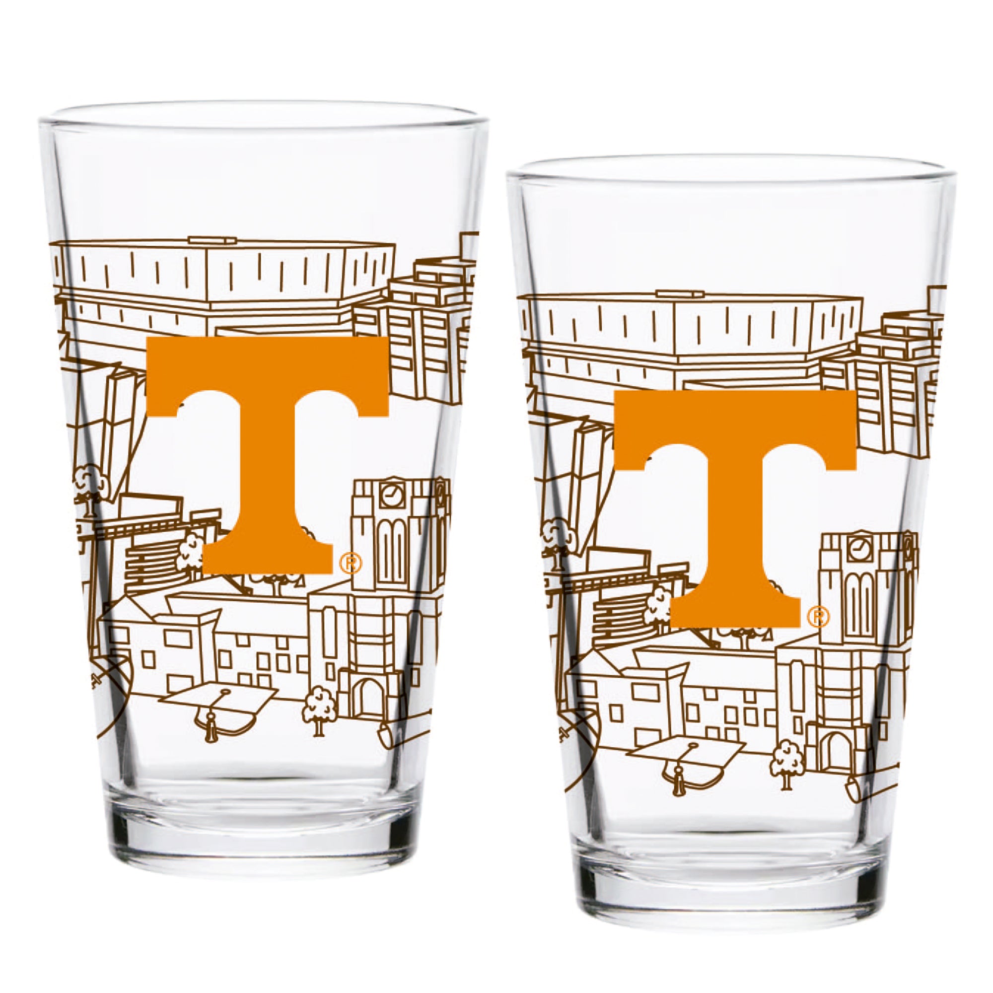 Set of 2 Tennessee Volunteers Campus Line Art 16oz Pints