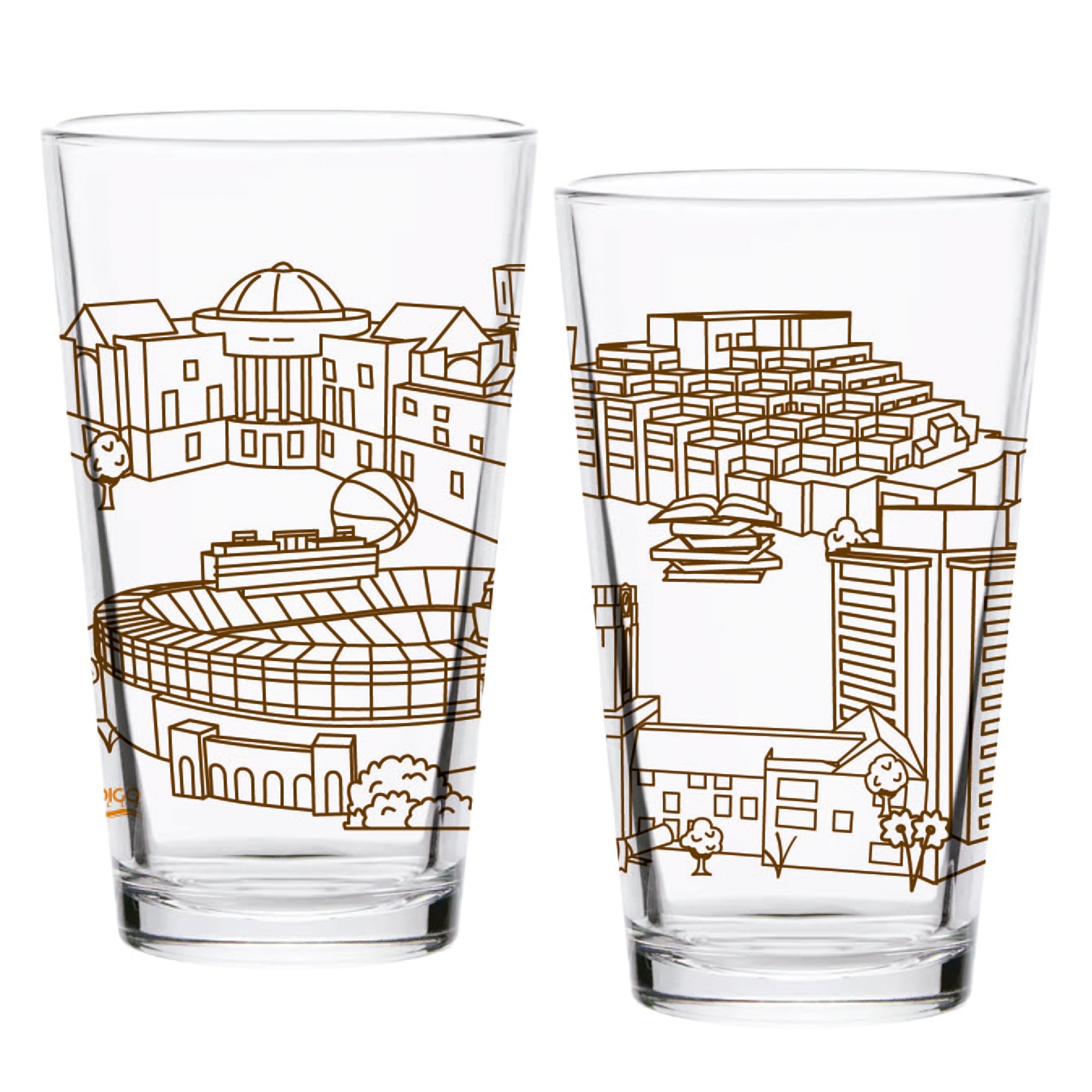 Set of 2 Tennessee Volunteers Campus Line Art 16oz Pints