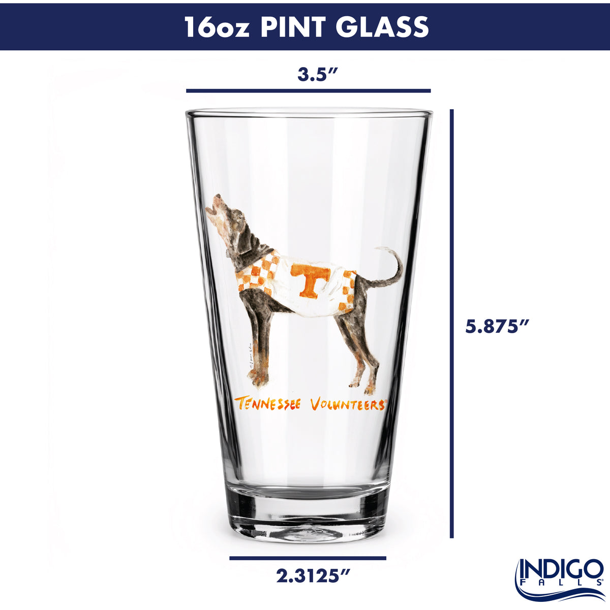 Set of 4 Tennessee Volunteers Mascot by Laura Wilcox 16oz Pint Glasses