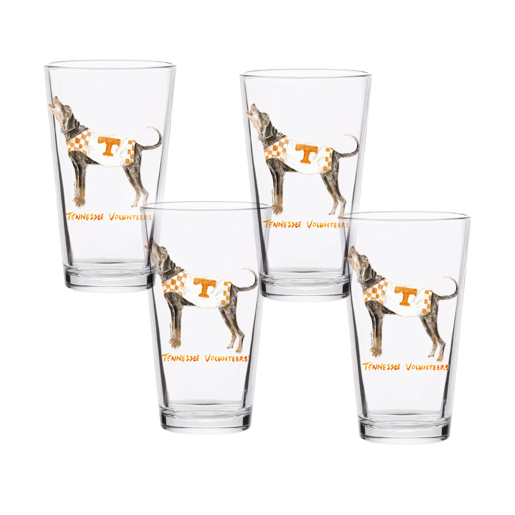 Set of 4 Tennessee Volunteers Mascot by Laura Wilcox 16oz Pint Glasses