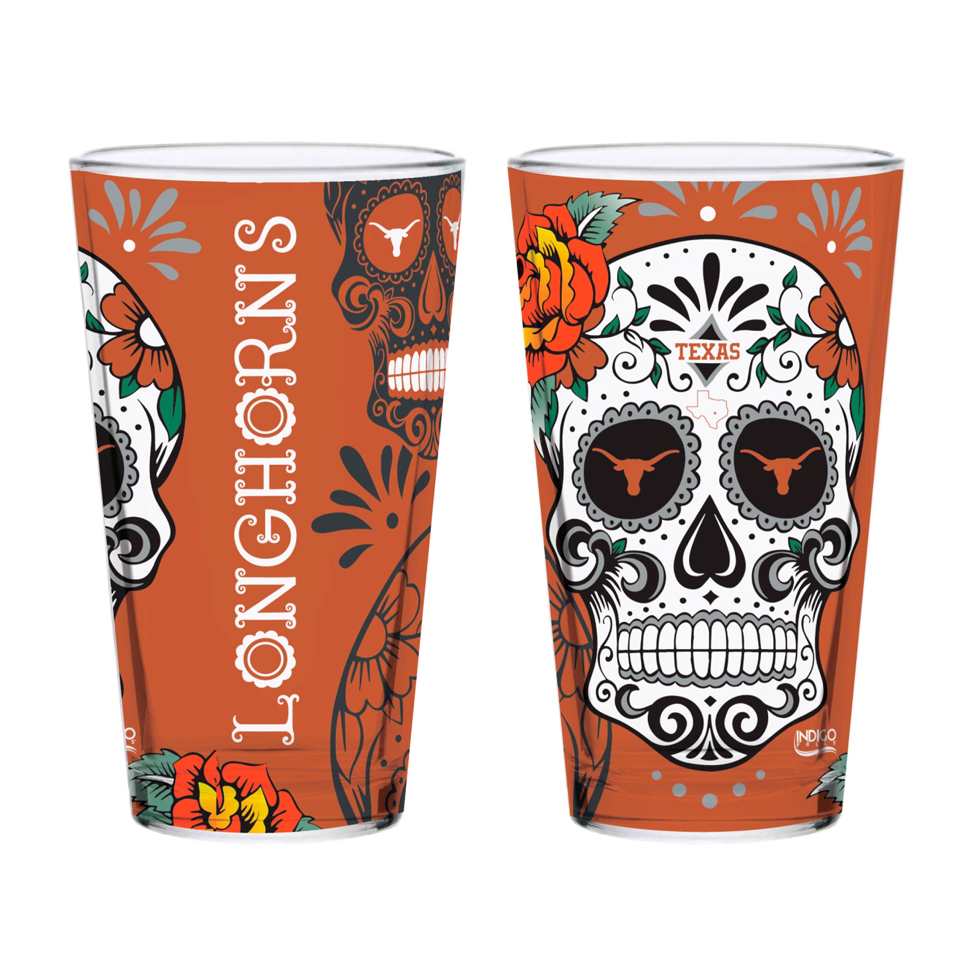Set of 2 Texas Dia de los Muertos Pint Glasses