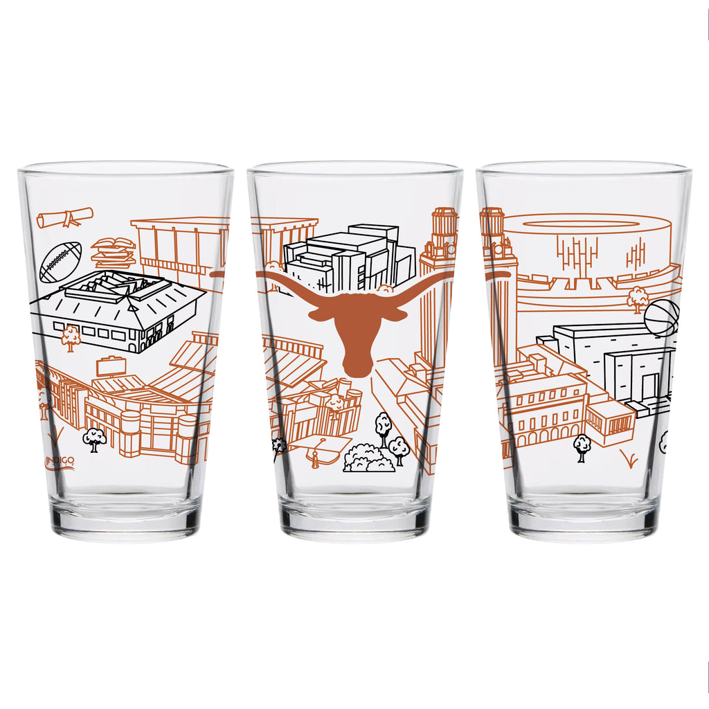 Set of 2 Texas Longhorns Campus Line Art 16oz Pints