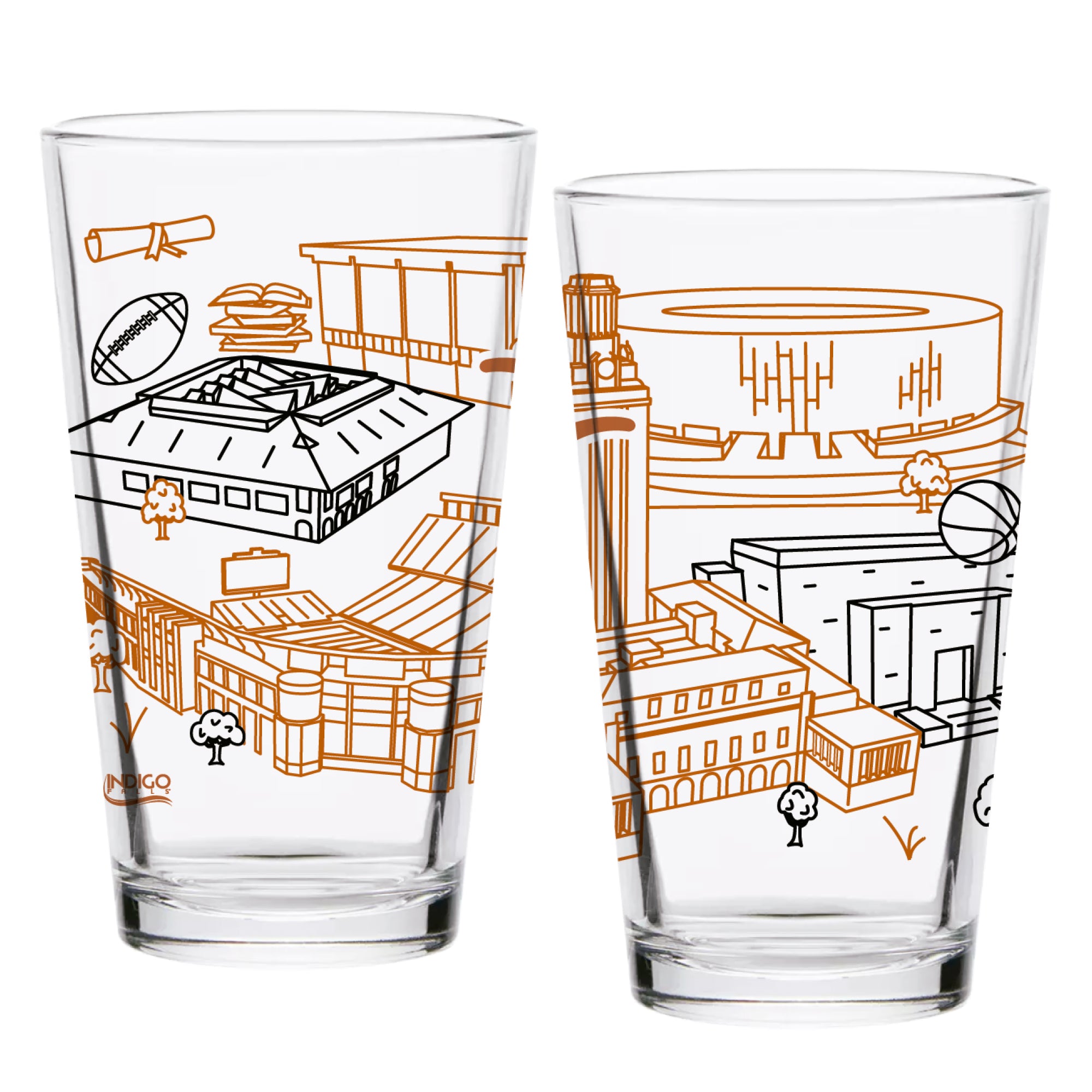Set of 2 Texas Longhorns Campus Line Art 16oz Pints