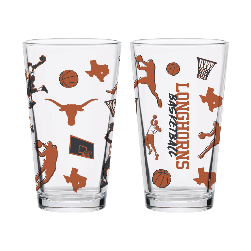Set of 2 Texas Longhorns Basketball Sketch 16oz Pints