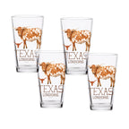 Set of 4 Texas Longhorns Mascot by Laura Wilcox 16oz Pint Glasses