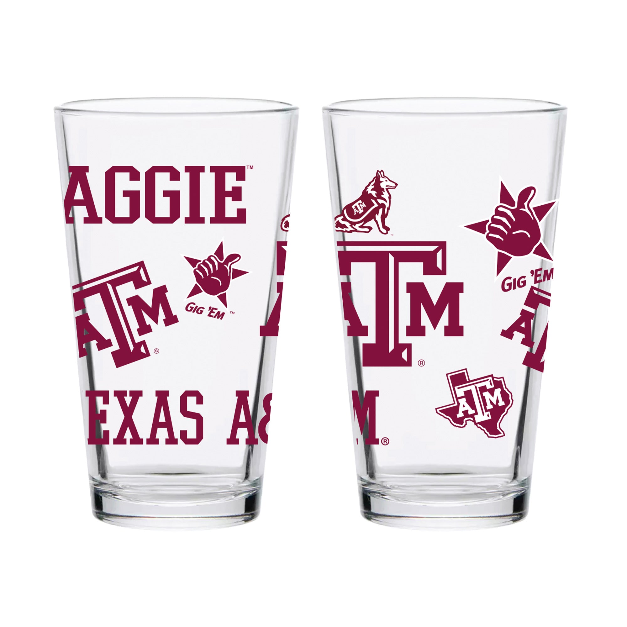 Set of 4 Texas A&M Aggies 16oz Medley Pint Glasses