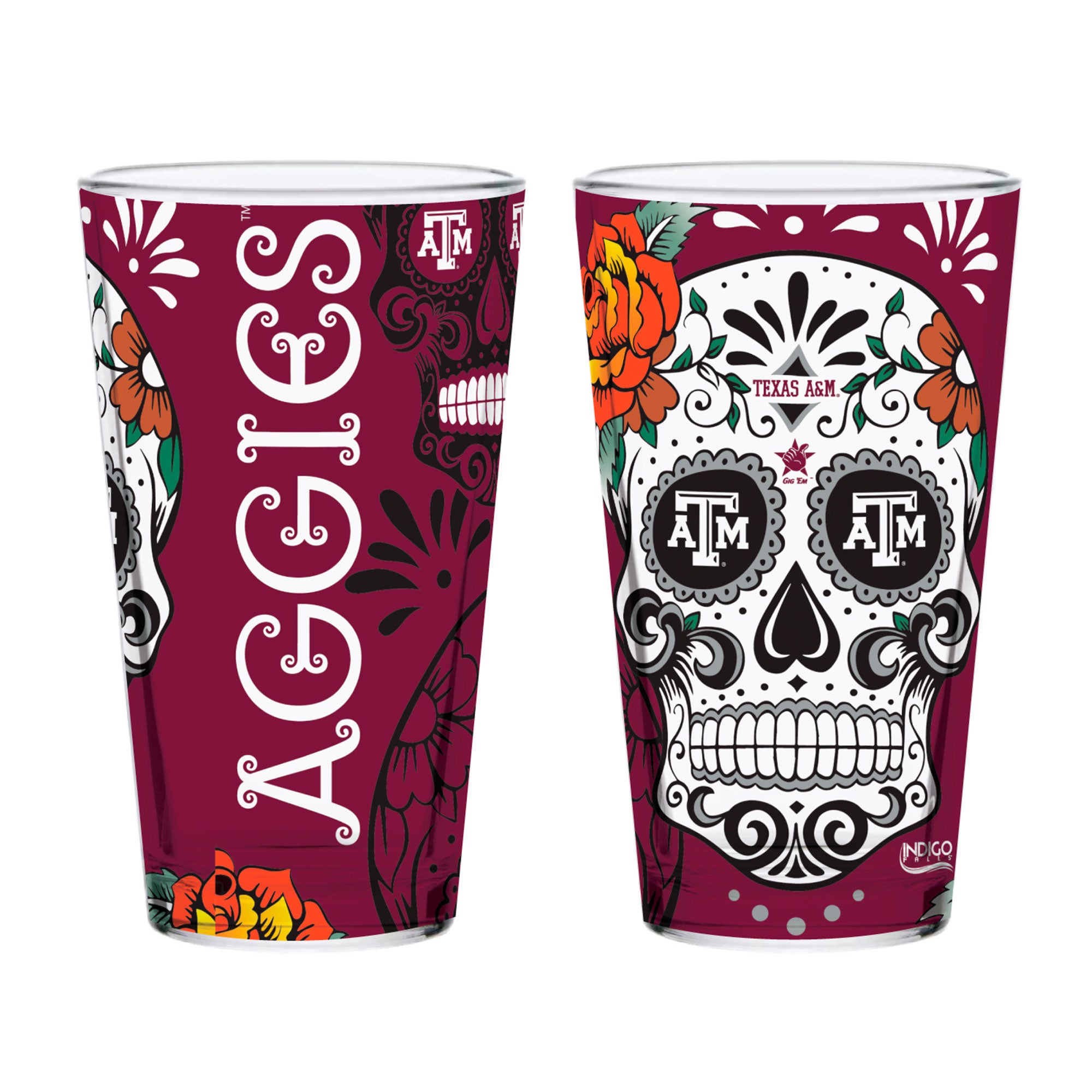 Set of 2 Texas A&M Dia de los Muertos Pint Glasses